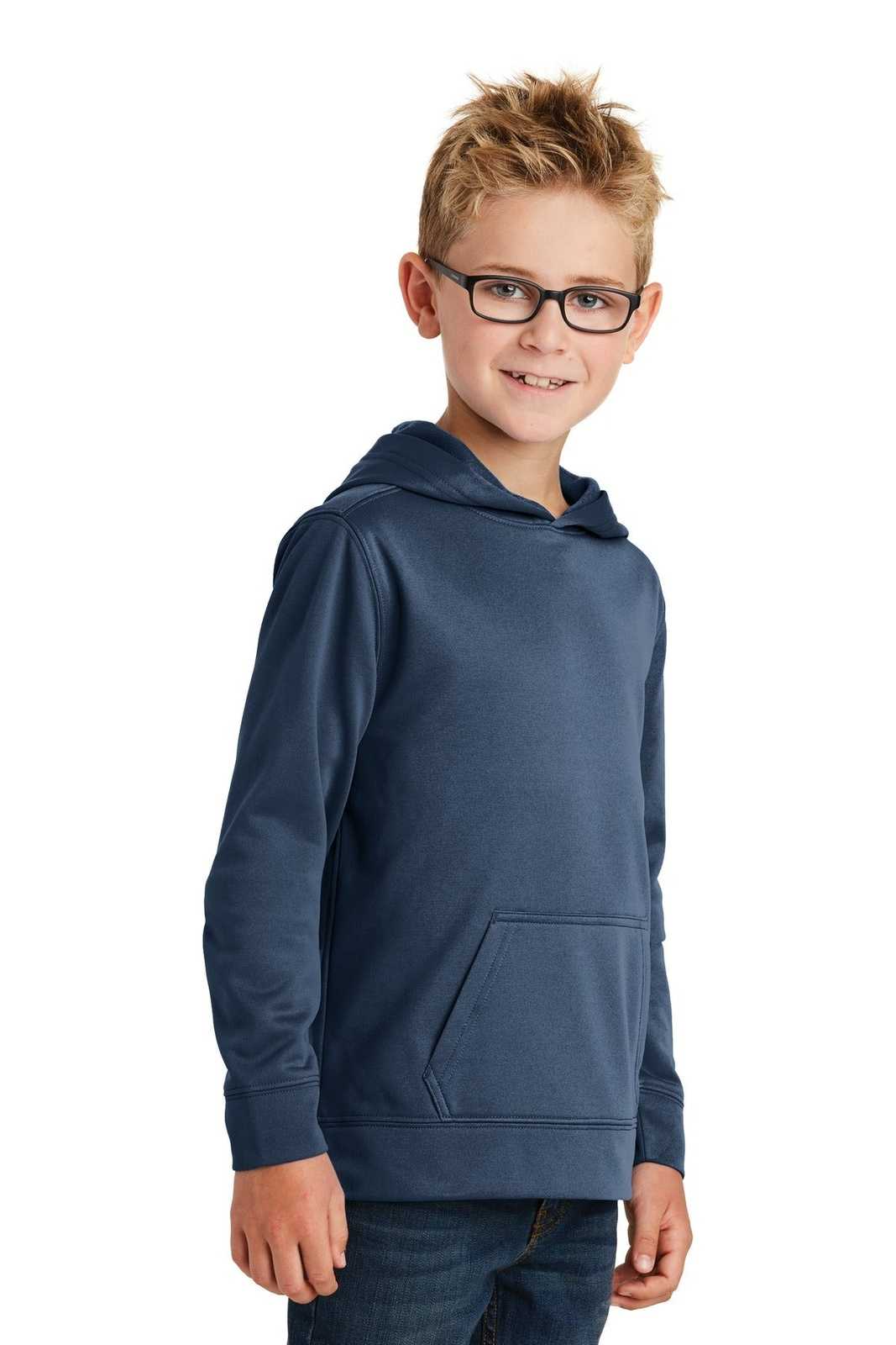 Port &amp; Company PC590YH Youth Performance Fleece Pullover Hooded Sweatshirt - Deep Navy - HIT a Double - 4