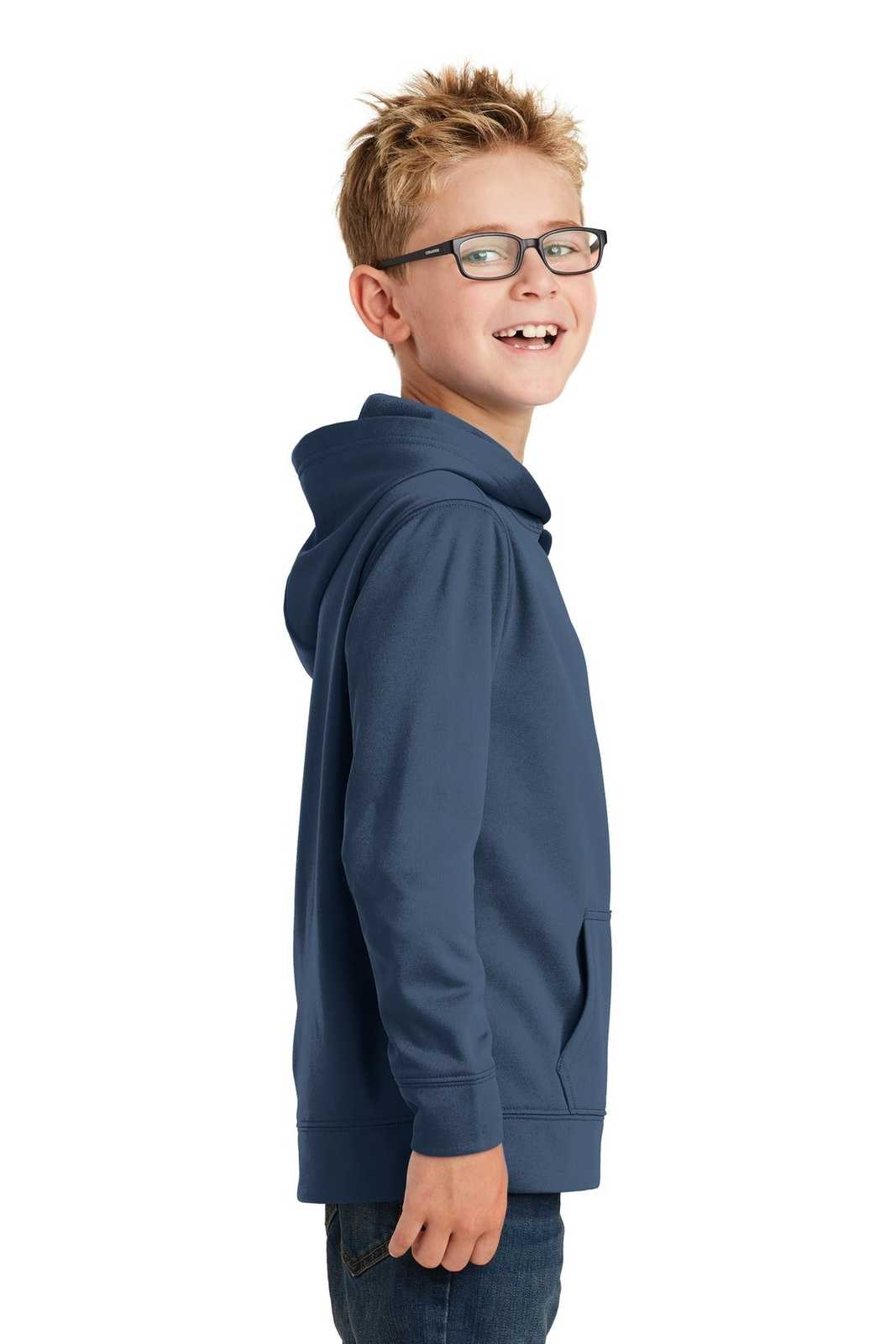 Port &amp; Company PC590YH Youth Performance Fleece Pullover Hooded Sweatshirt - Deep Navy - HIT a Double - 3