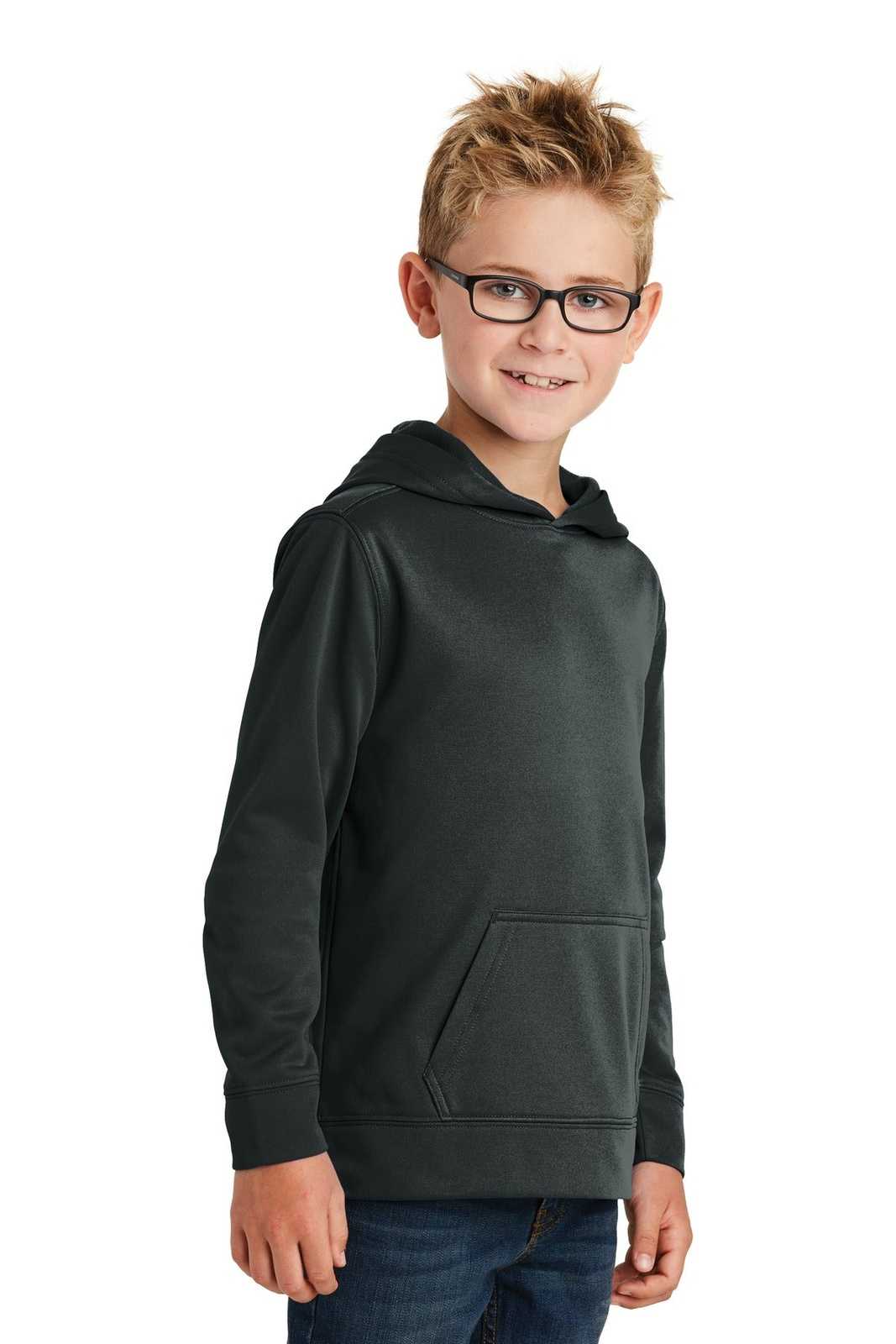 Port &amp; Company PC590YH Youth Performance Fleece Pullover Hooded Sweatshirt - Jet Black - HIT a Double - 4