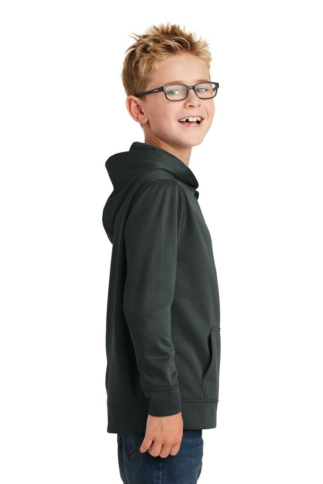 Port &amp; Company PC590YH Youth Performance Fleece Pullover Hooded Sweatshirt - Jet Black - HIT a Double - 3