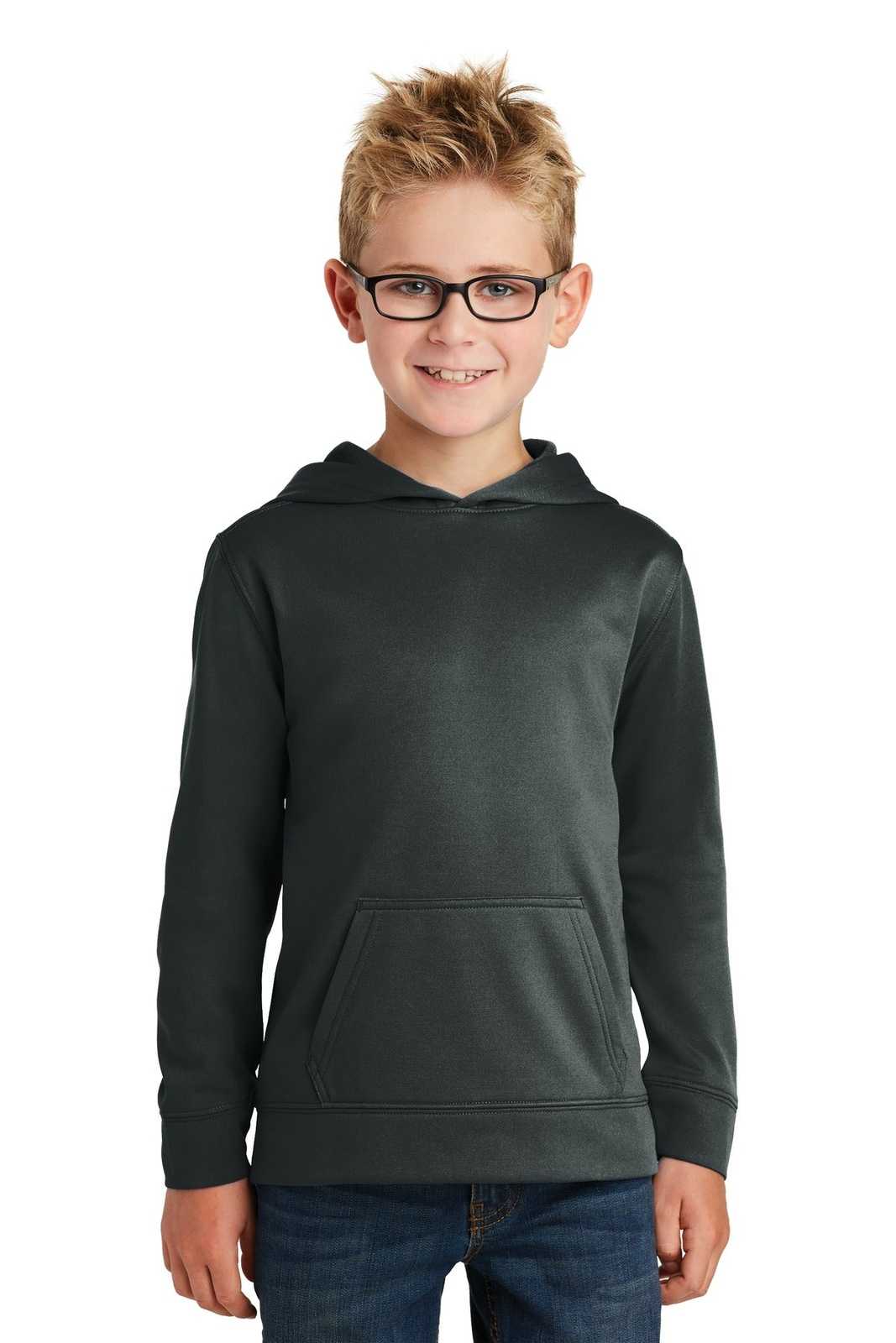 Port &amp; Company PC590YH Youth Performance Fleece Pullover Hooded Sweatshirt - Jet Black - HIT a Double - 1