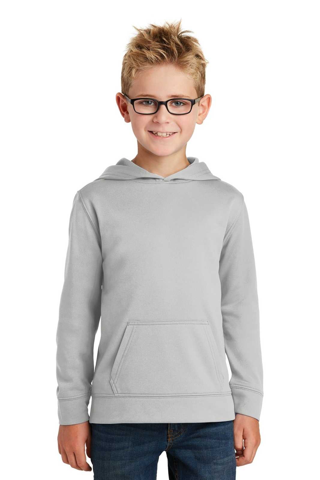 Port &amp; Company PC590YH Youth Performance Fleece Pullover Hooded Sweatshirt - Silver - HIT a Double - 1