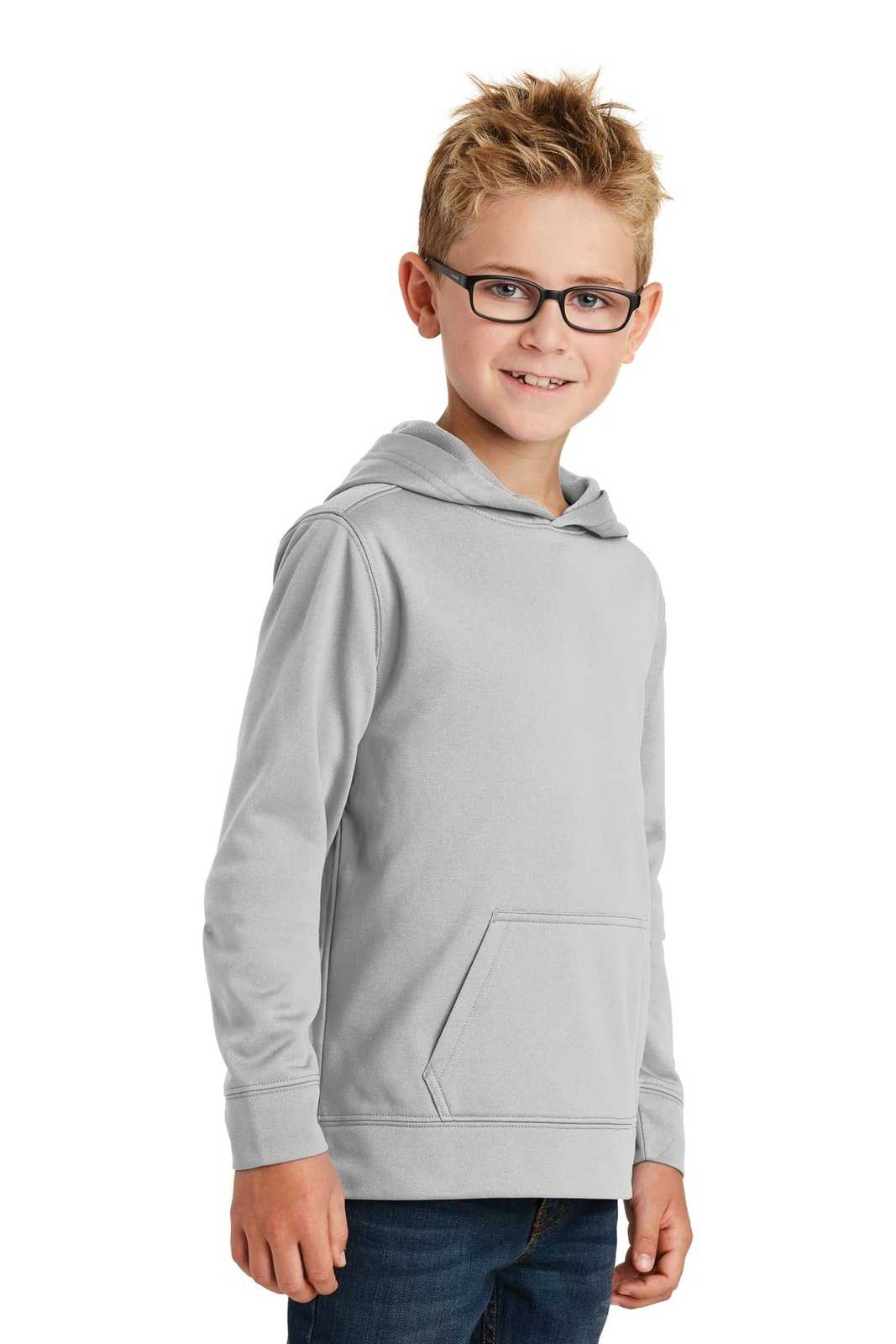 Port &amp; Company PC590YH Youth Performance Fleece Pullover Hooded Sweatshirt - Silver - HIT a Double - 4