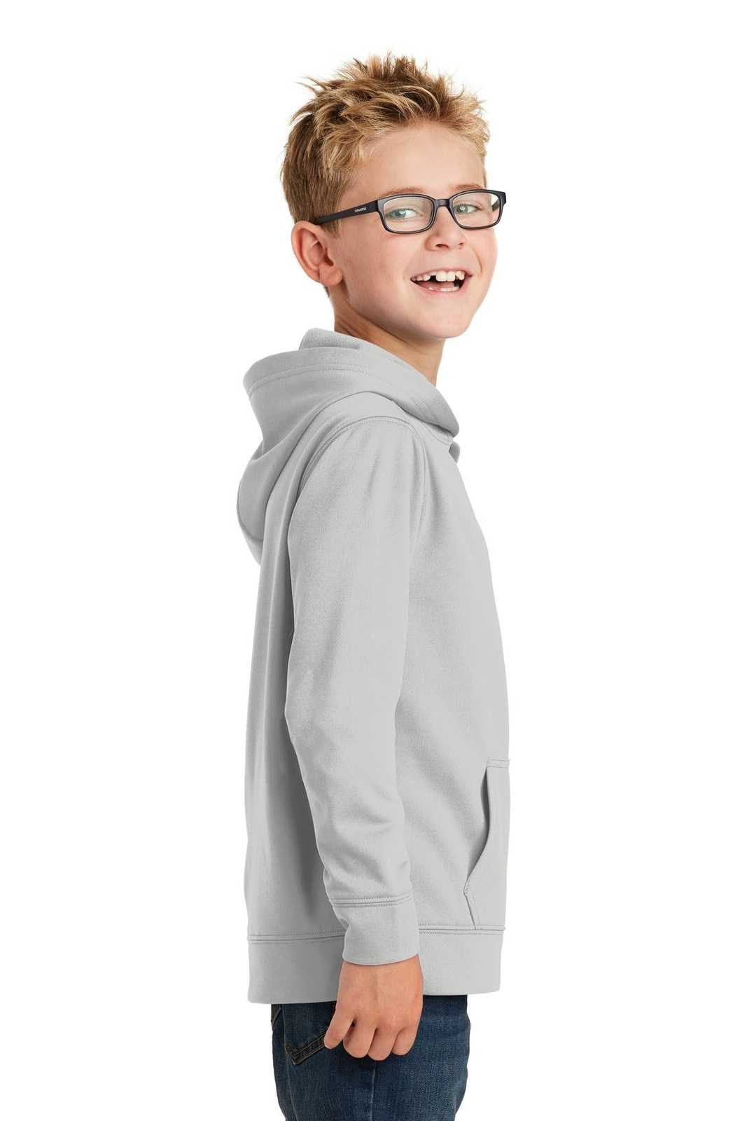 Port &amp; Company PC590YH Youth Performance Fleece Pullover Hooded Sweatshirt - Silver - HIT a Double - 3