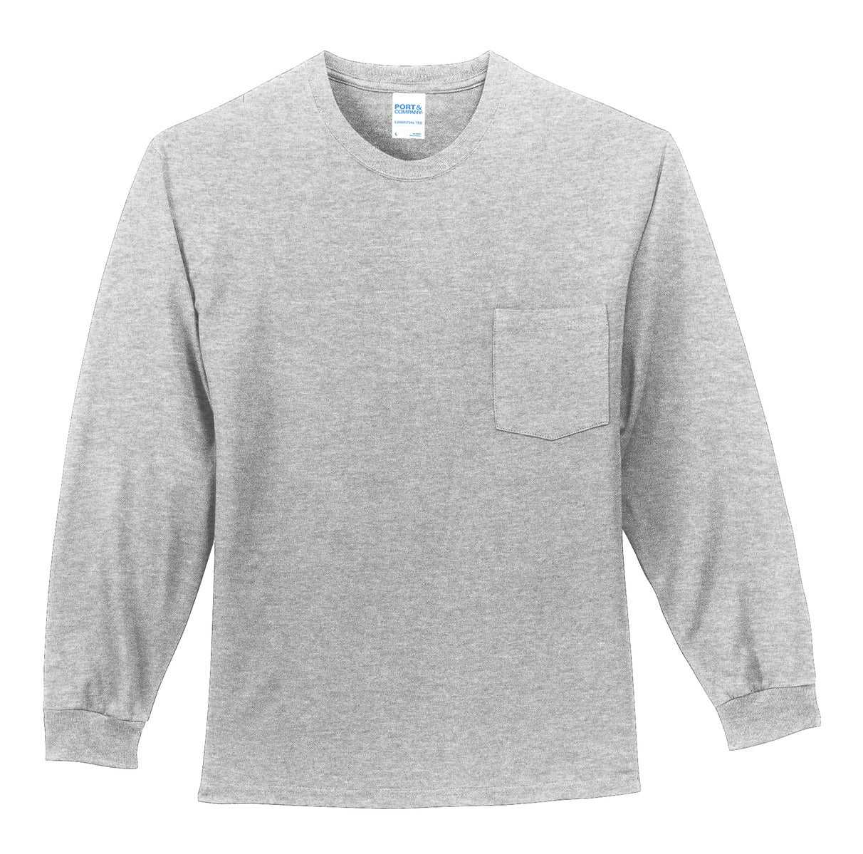 Port & Company PC61LSPT Tall Long Sleeve Essential Pocket Tee - Ash - HIT a Double - 1