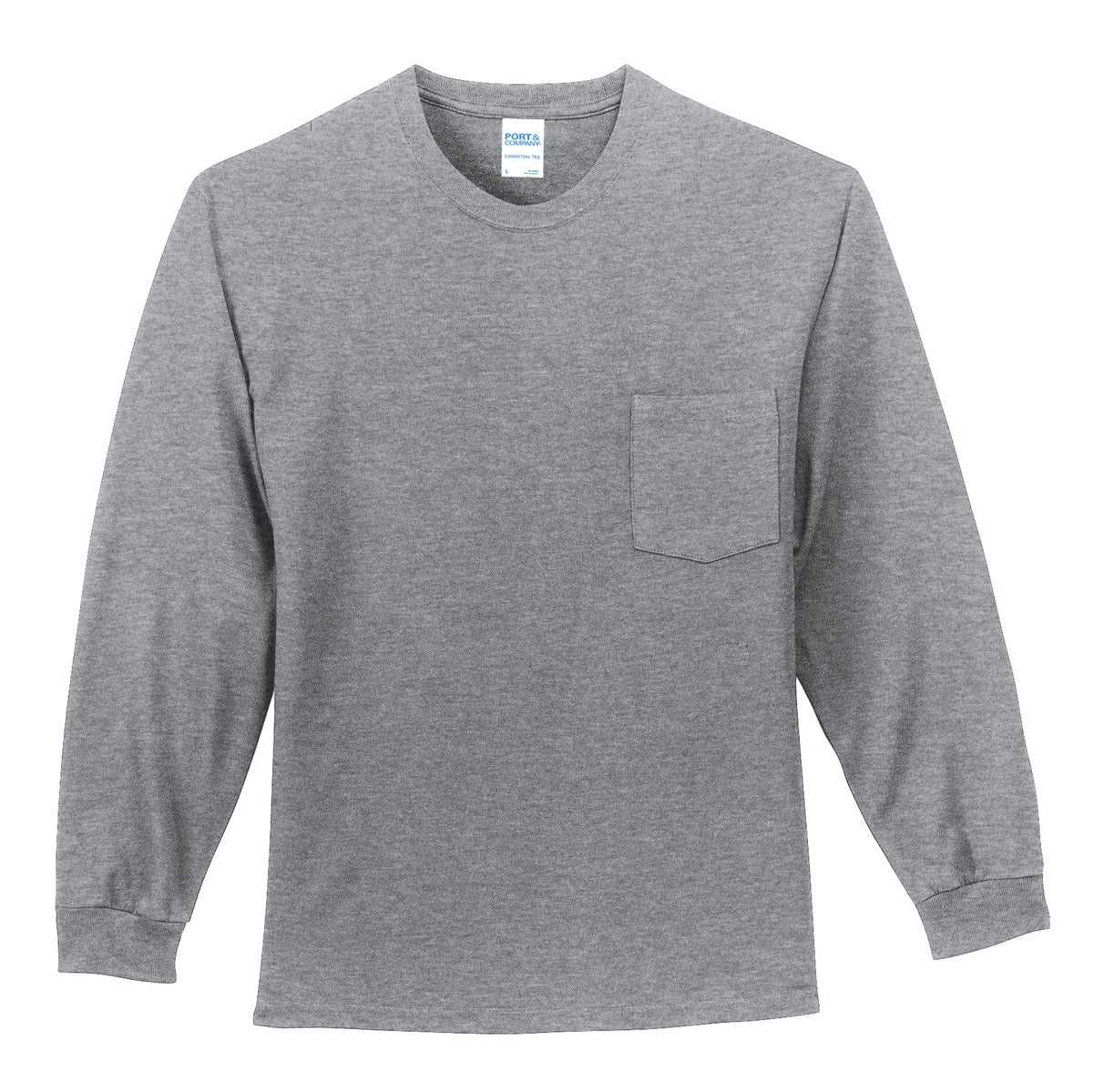 Port & Company PC61LSPT Tall Long Sleeve Essential Pocket Tee - Athletic Heather - HIT a Double - 1