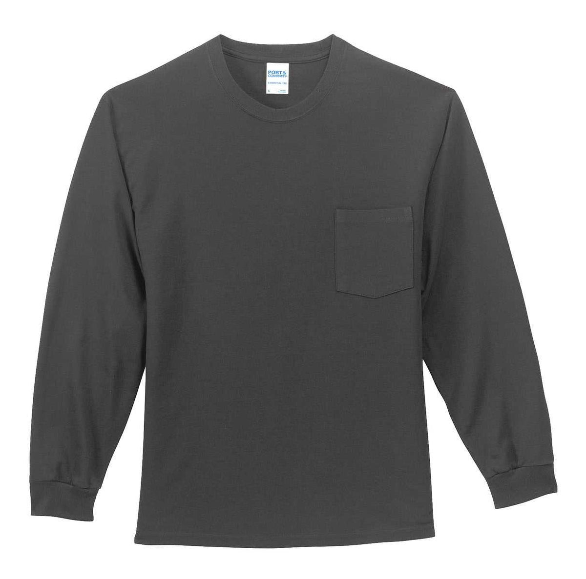 Port &amp; Company PC61LSPT Tall Long Sleeve Essential Pocket Tee - Charcoal - HIT a Double - 2