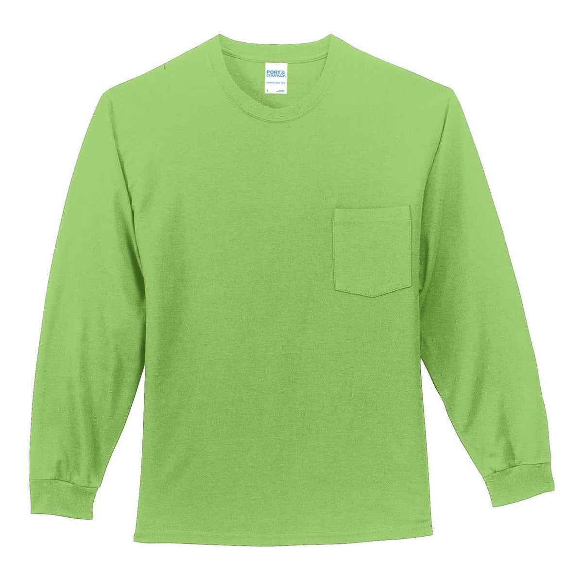 Port &amp; Company PC61LSPT Tall Long Sleeve Essential Pocket Tee - Lime - HIT a Double - 2