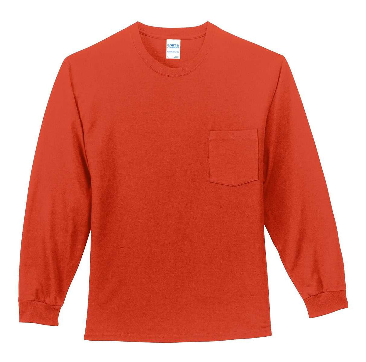Port &amp; Company PC61LSPT Tall Long Sleeve Essential Pocket Tee - Orange - HIT a Double - 2