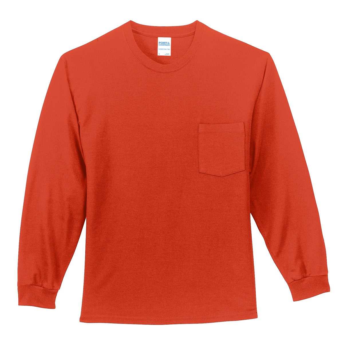 Port & Company PC61LSPT Tall Long Sleeve Essential Pocket Tee - Orange - HIT a Double - 1