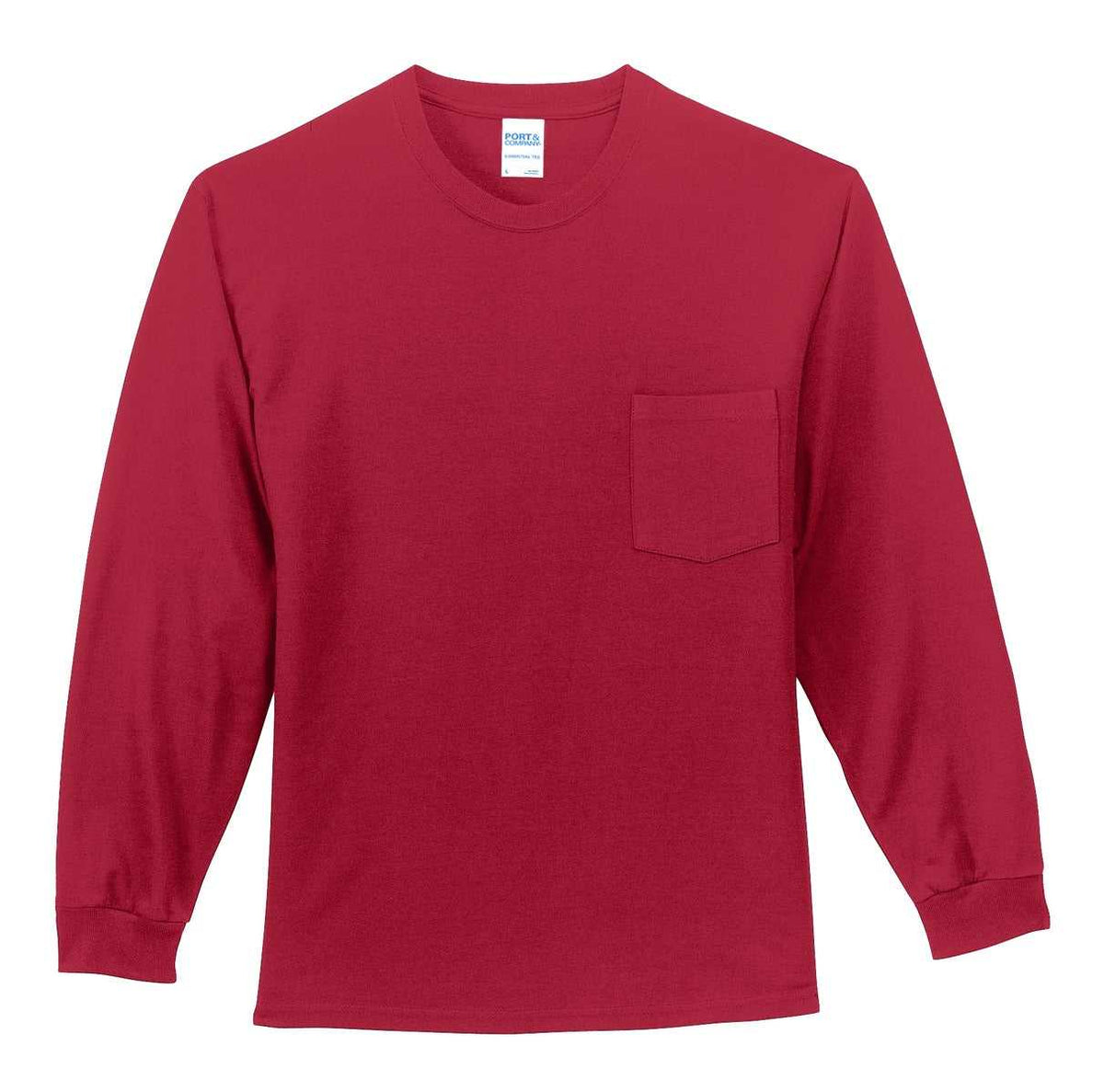 Port &amp; Company PC61LSPT Tall Long Sleeve Essential Pocket Tee - Red - HIT a Double - 2