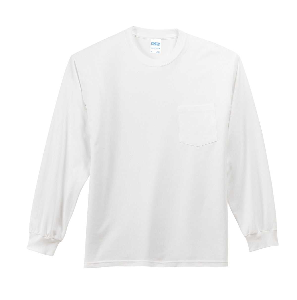 Port &amp; Company PC61LSPT Tall Long Sleeve Essential Pocket Tee - White - HIT a Double - 2