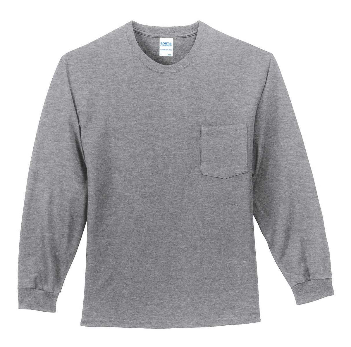 Port &amp; Company PC61LSP Long Sleeve Essential Pocket Tee - Athletic Heather - HIT a Double - 2