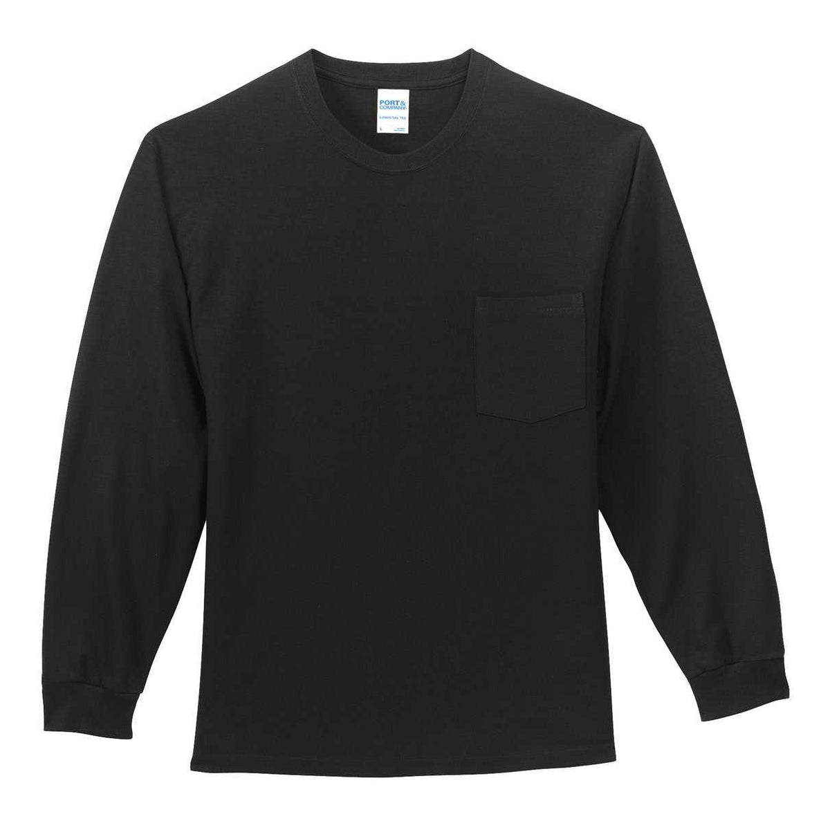 Port &amp; Company PC61LSP Long Sleeve Essential Pocket Tee - Jet Black - HIT a Double - 2