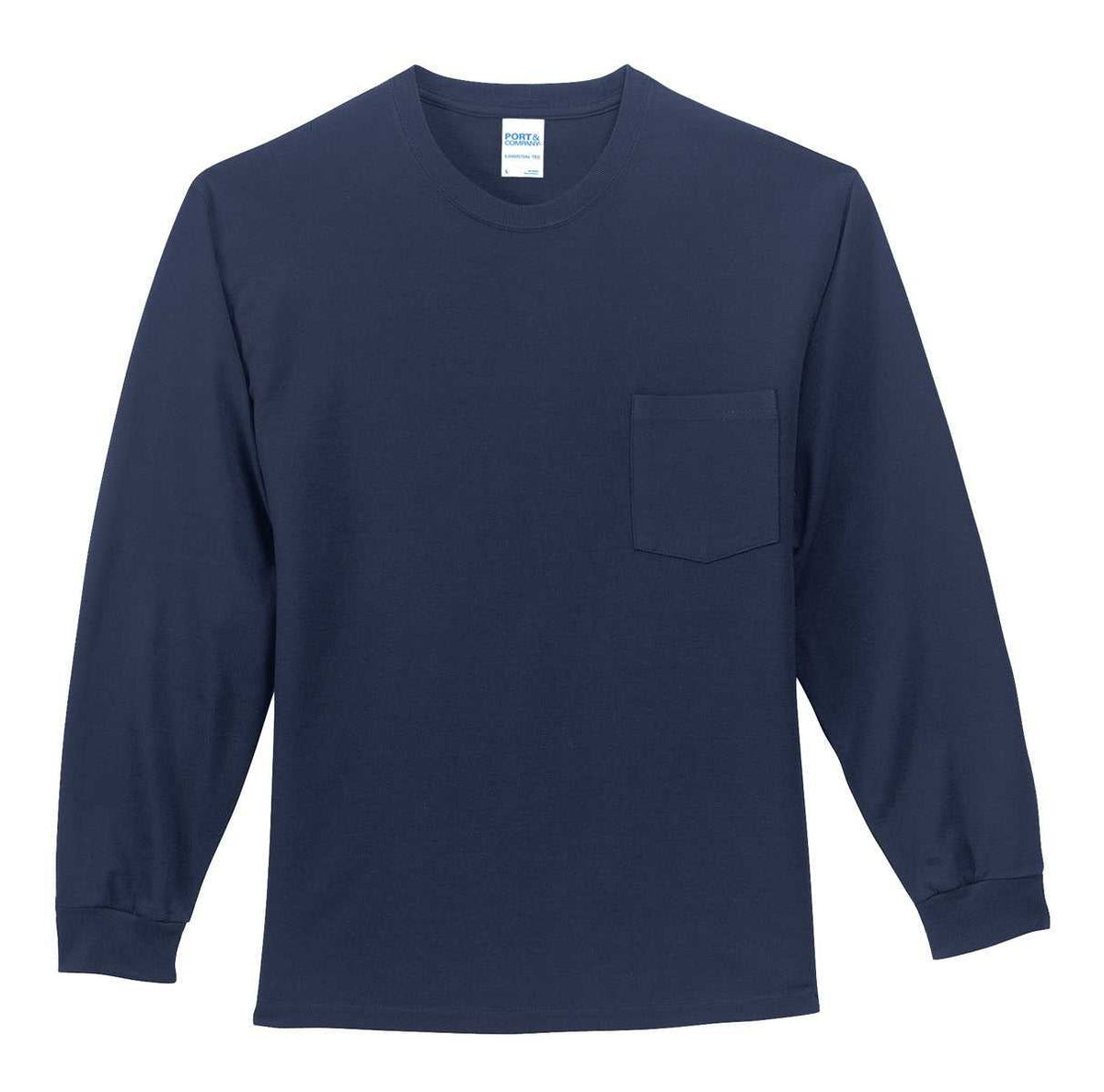 Port &amp; Company PC61LSP Long Sleeve Essential Pocket Tee - Navy - HIT a Double - 2