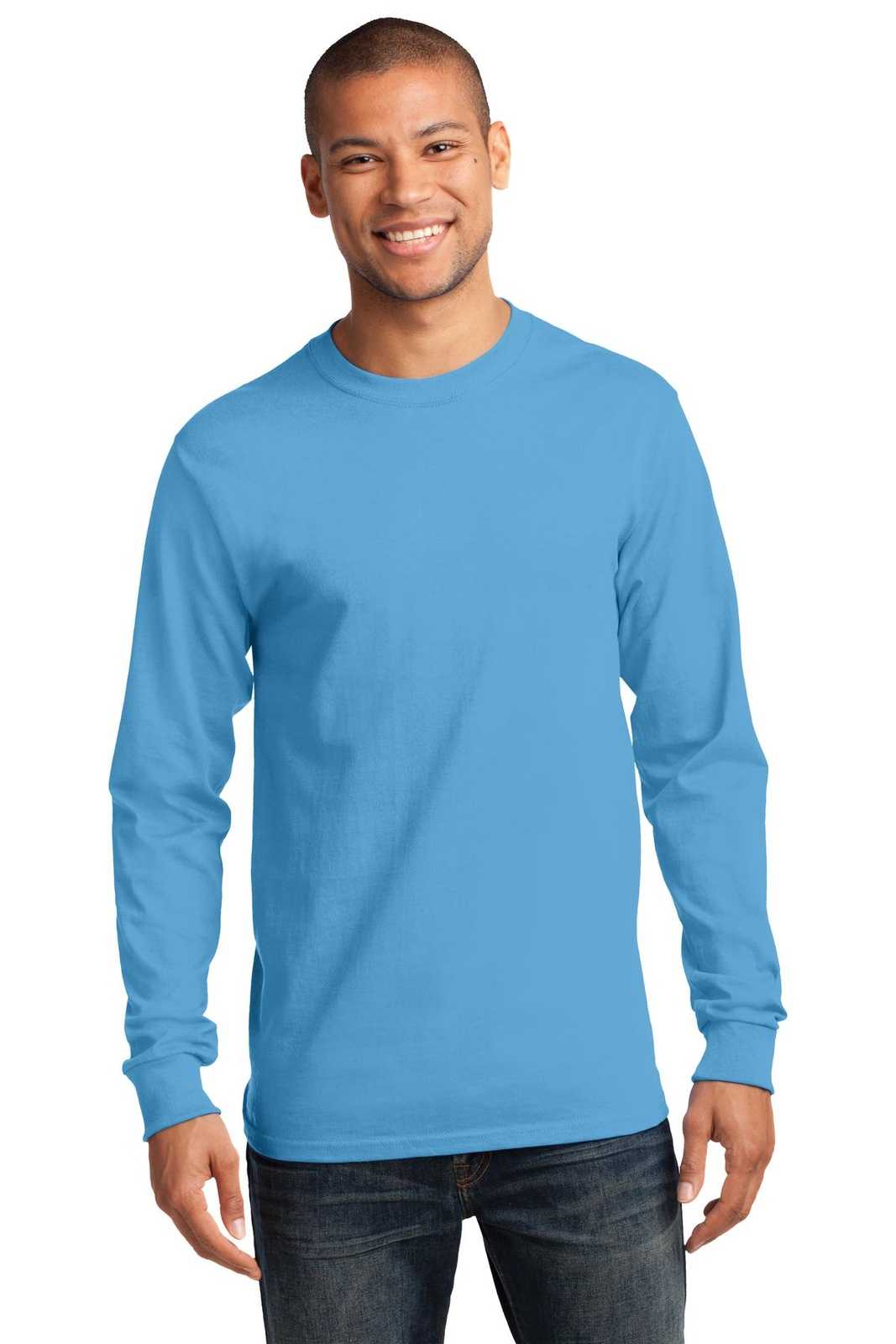 Port &amp; Company PC61LST Tall Long Sleeve Essential Tee - Aquatic Blue - HIT a Double - 1