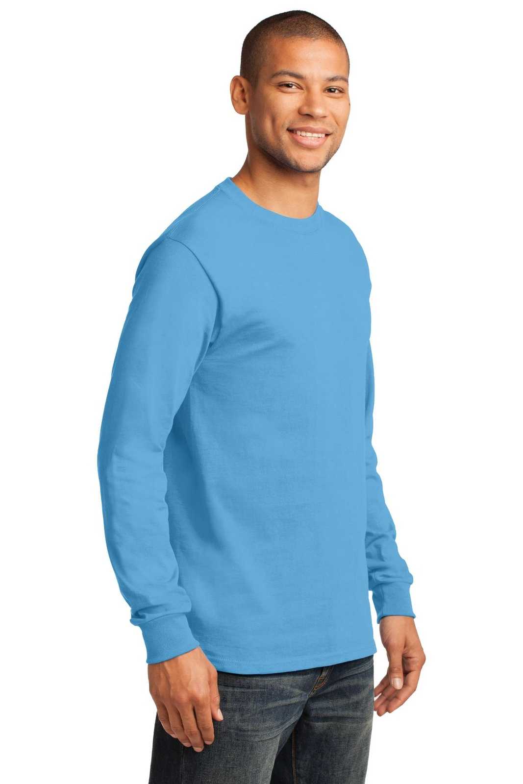 Port &amp; Company PC61LST Tall Long Sleeve Essential Tee - Aquatic Blue - HIT a Double - 4