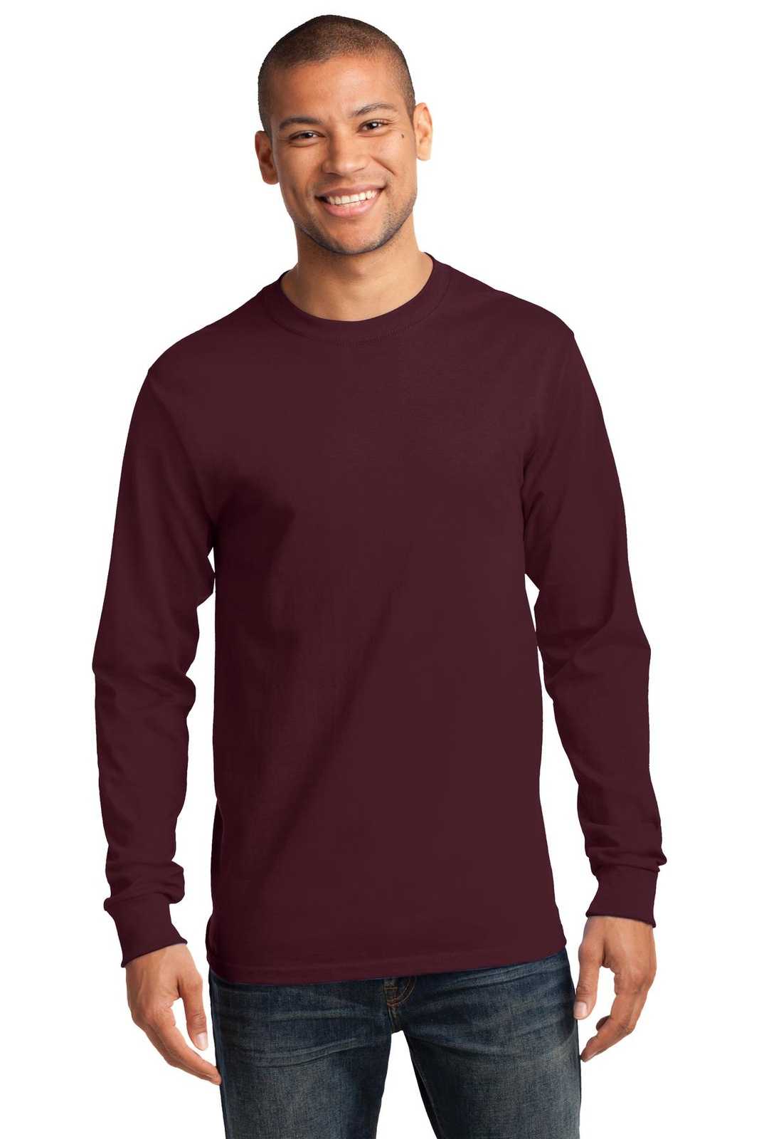 Port &amp; Company PC61LST Tall Long Sleeve Essential Tee - Athletic Maroon - HIT a Double - 1