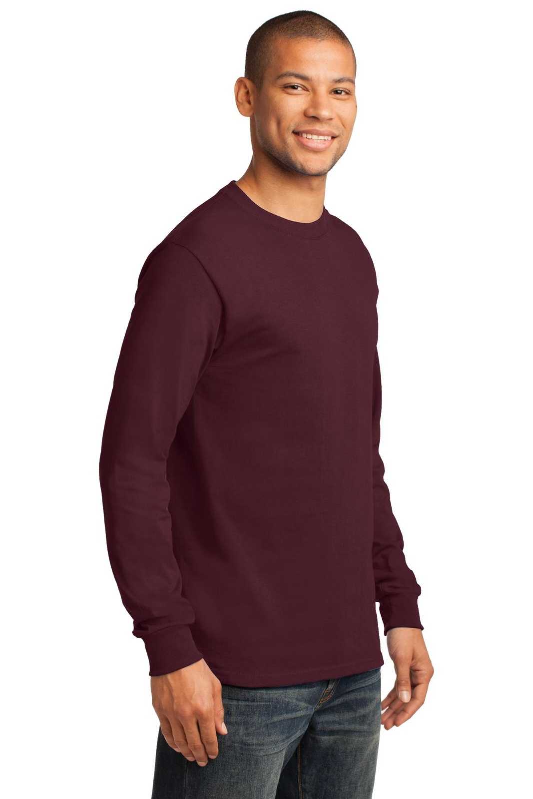 Port &amp; Company PC61LST Tall Long Sleeve Essential Tee - Athletic Maroon - HIT a Double - 4