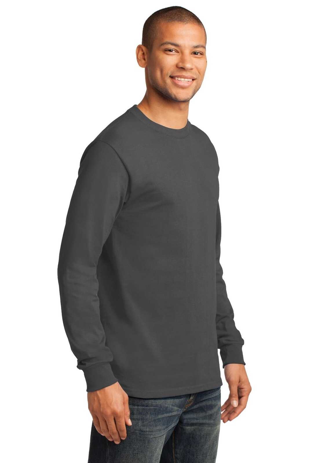 Port &amp; Company PC61LST Tall Long Sleeve Essential Tee - Charcoal - HIT a Double - 4