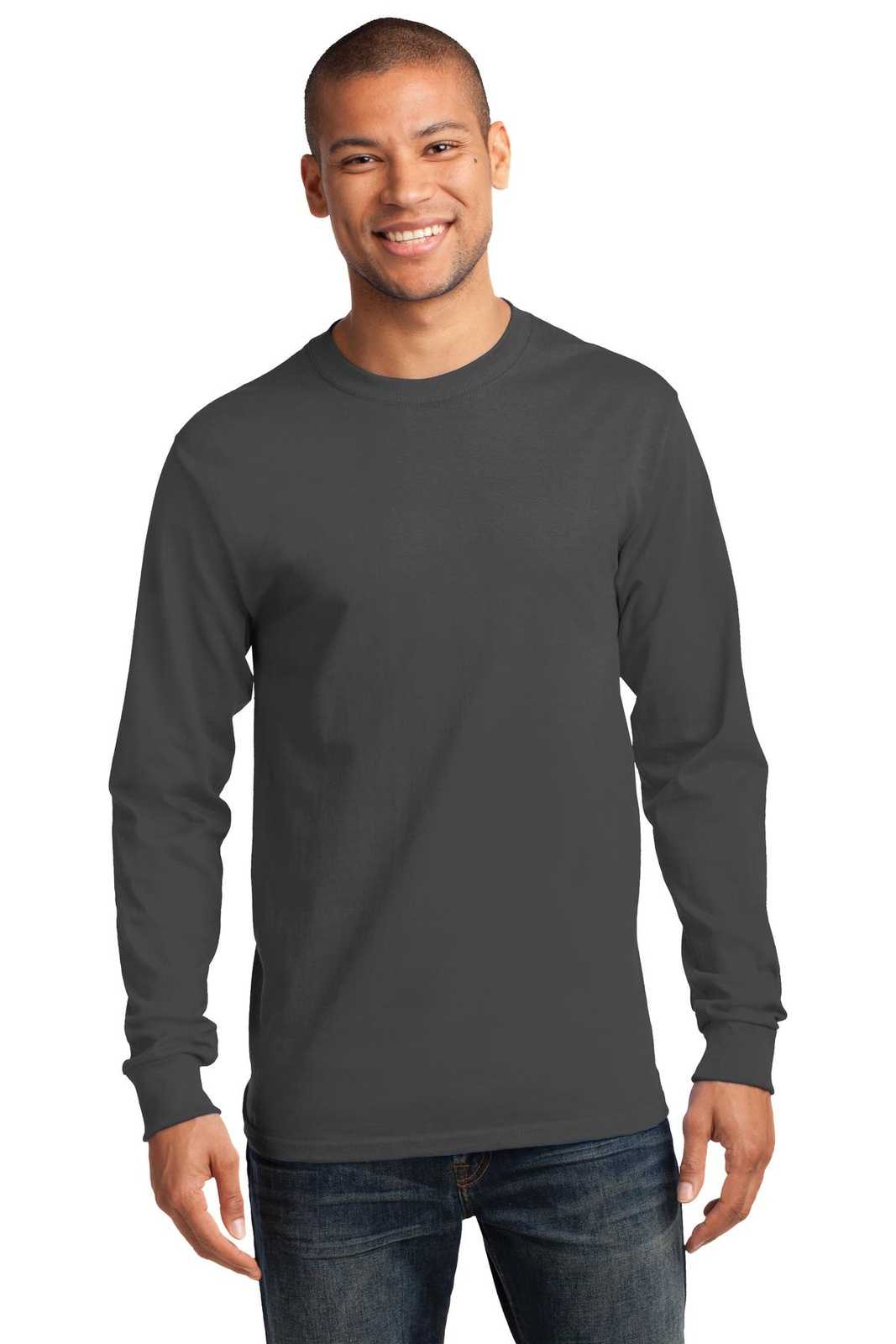 Port &amp; Company PC61LST Tall Long Sleeve Essential Tee - Charcoal - HIT a Double - 1