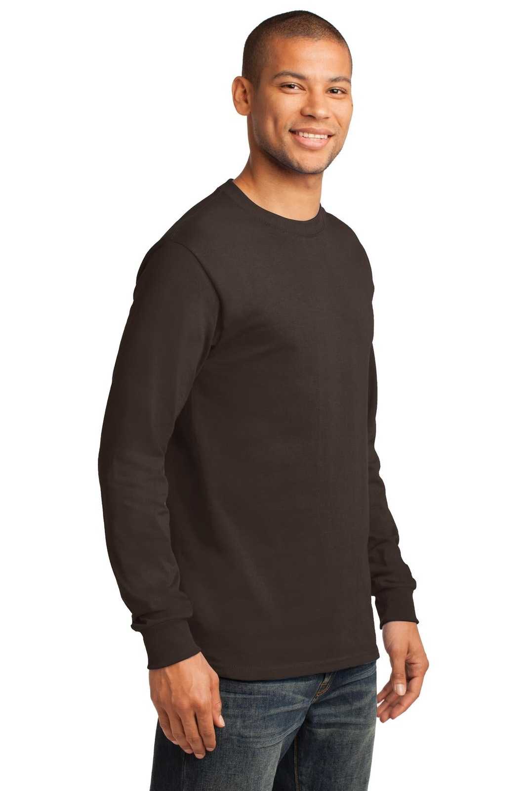 Port &amp; Company PC61LST Tall Long Sleeve Essential Tee - Dark Chocolate Brown - HIT a Double - 4