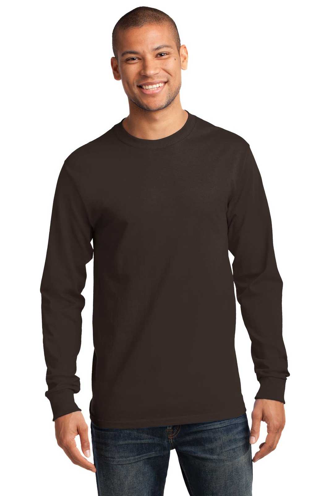 Port &amp; Company PC61LST Tall Long Sleeve Essential Tee - Dark Chocolate Brown - HIT a Double - 1