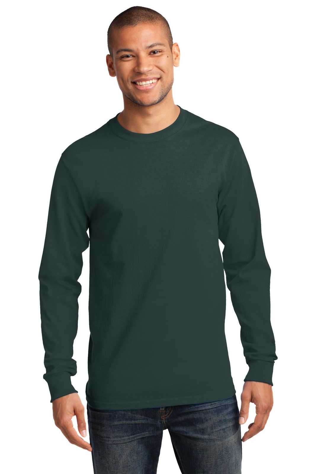 Port &amp; Company PC61LST Tall Long Sleeve Essential Tee - Dark Green - HIT a Double - 1