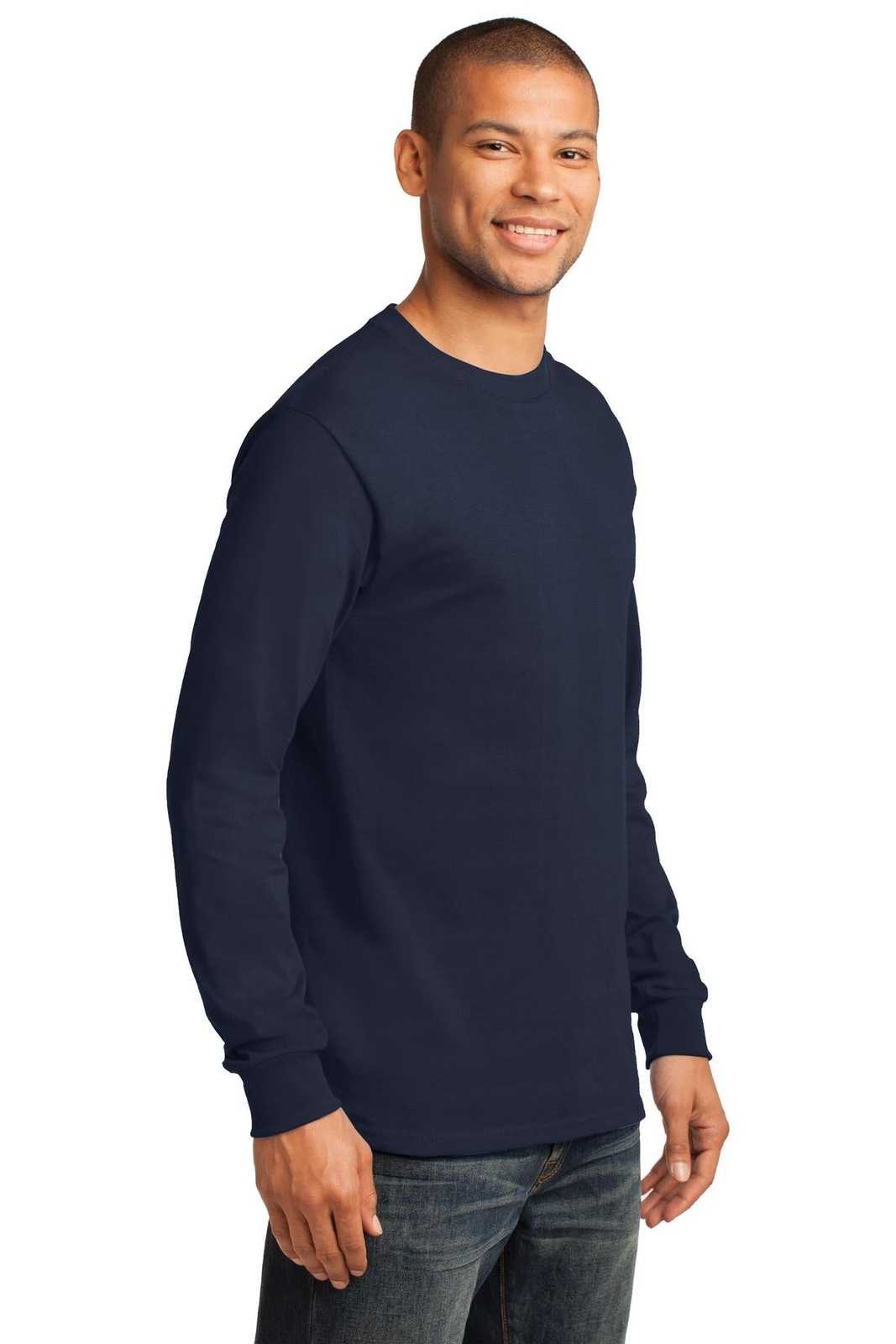 Port &amp; Company PC61LST Tall Long Sleeve Essential Tee - Deep Navy - HIT a Double - 4