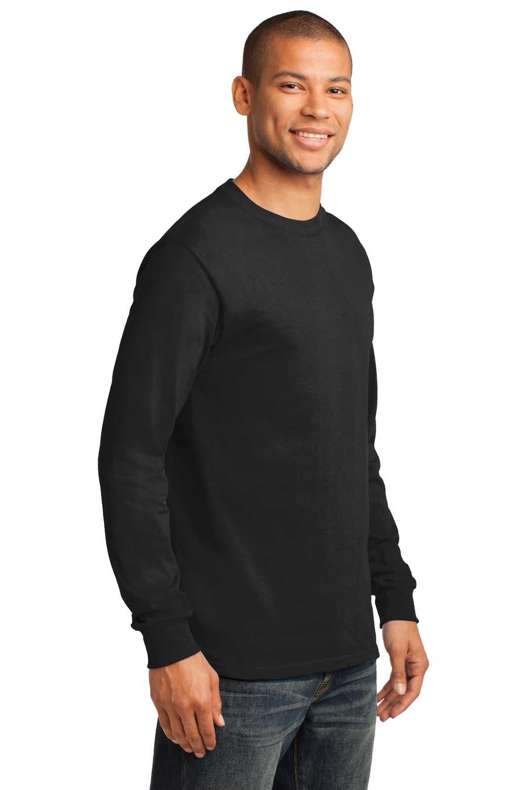 Port &amp; Company PC61LST Tall Long Sleeve Essential Tee - Jet Black - HIT a Double - 4