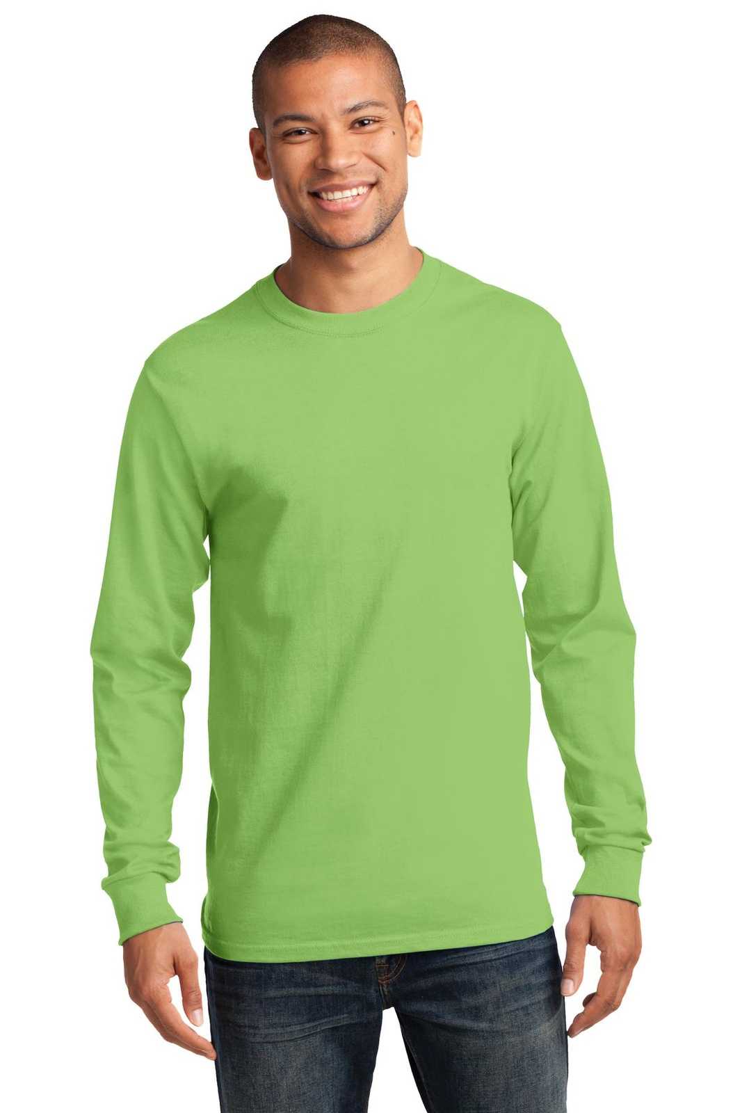 Port &amp; Company PC61LST Tall Long Sleeve Essential Tee - Lime - HIT a Double - 1