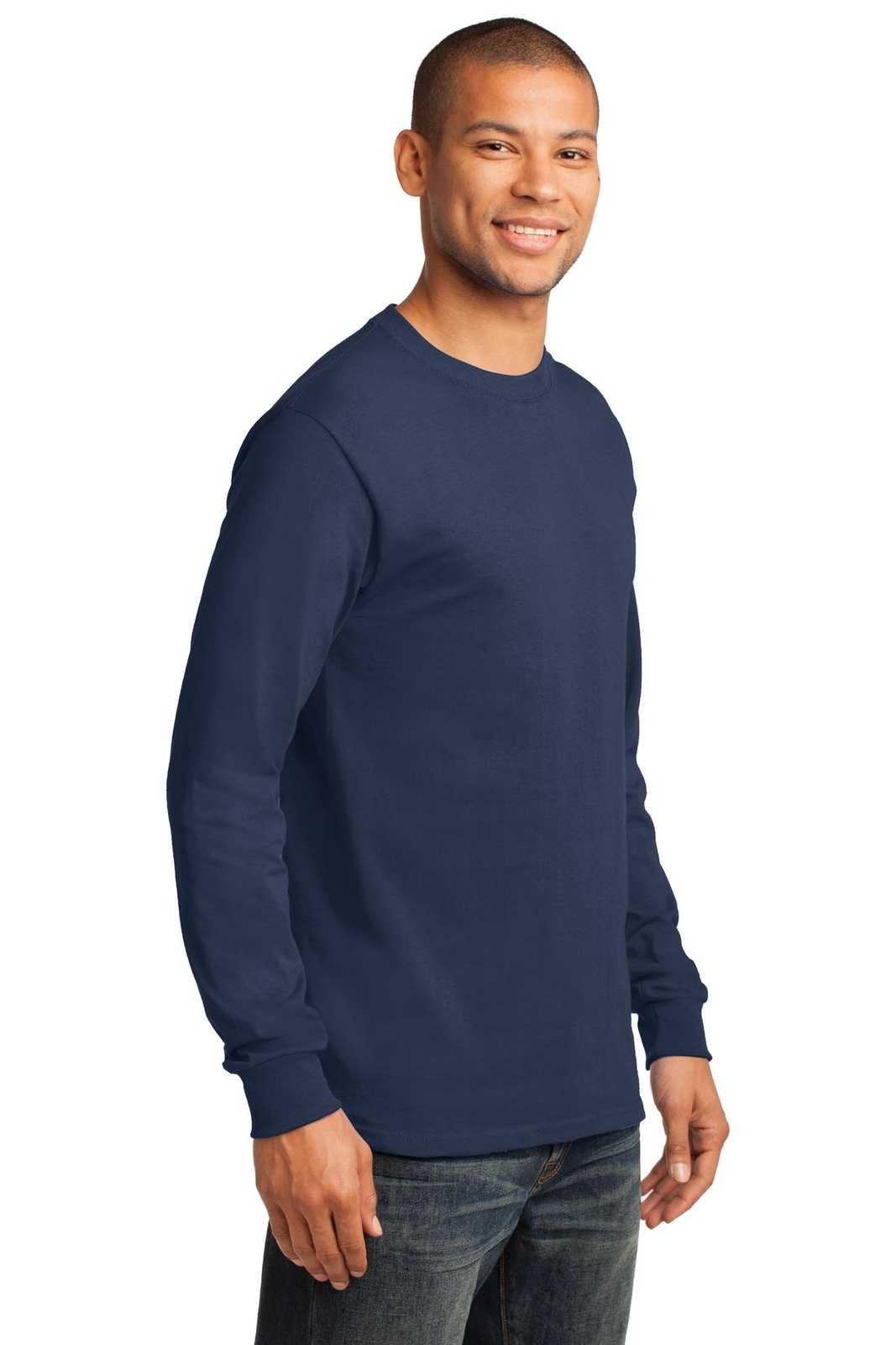 Port &amp; Company PC61LST Tall Long Sleeve Essential Tee - Navy - HIT a Double - 4