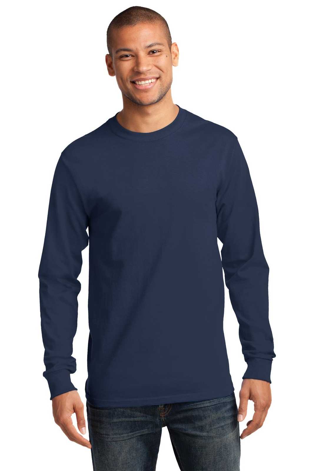 Port &amp; Company PC61LST Tall Long Sleeve Essential Tee - Navy - HIT a Double - 1