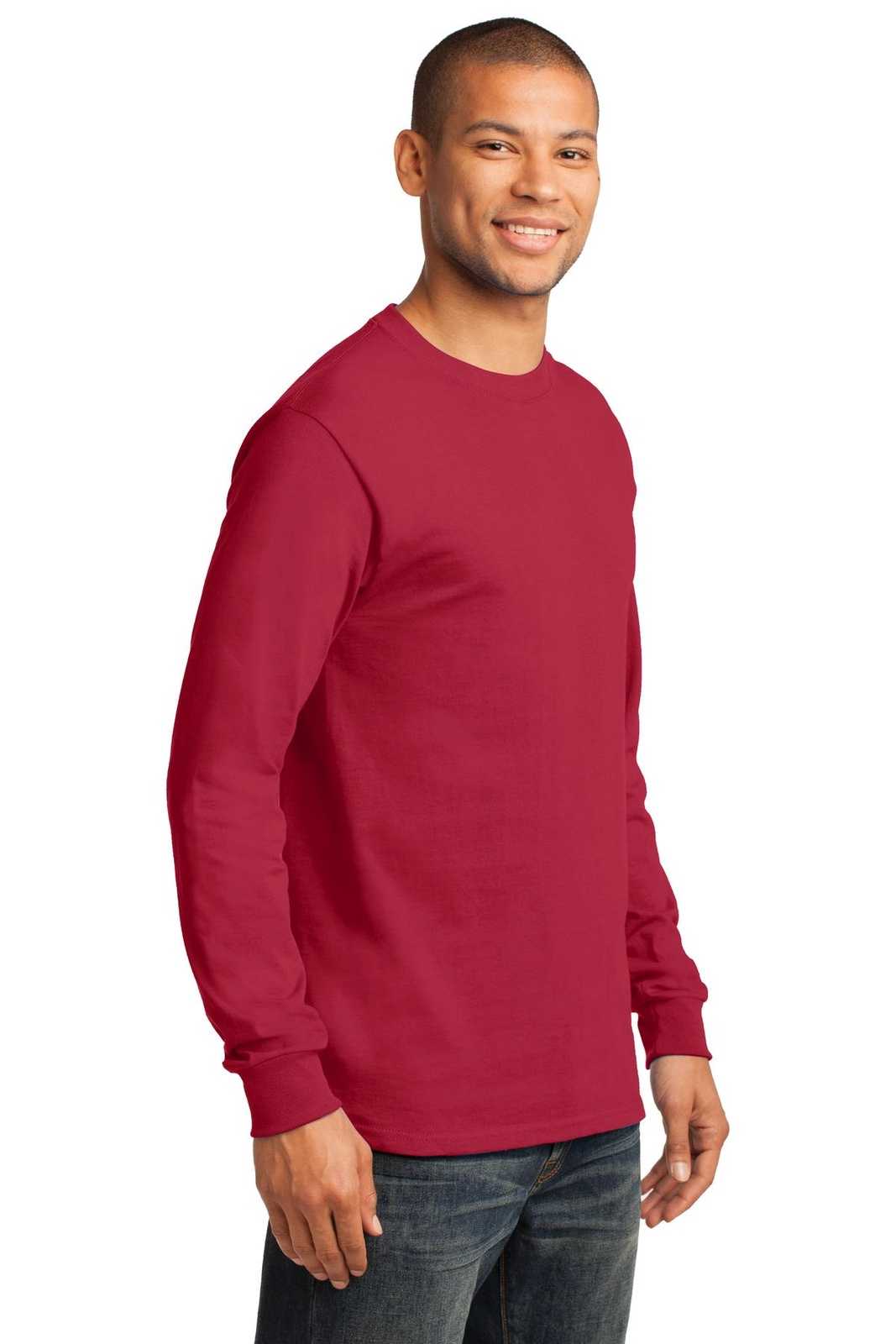 Port &amp; Company PC61LST Tall Long Sleeve Essential Tee - Red - HIT a Double - 4