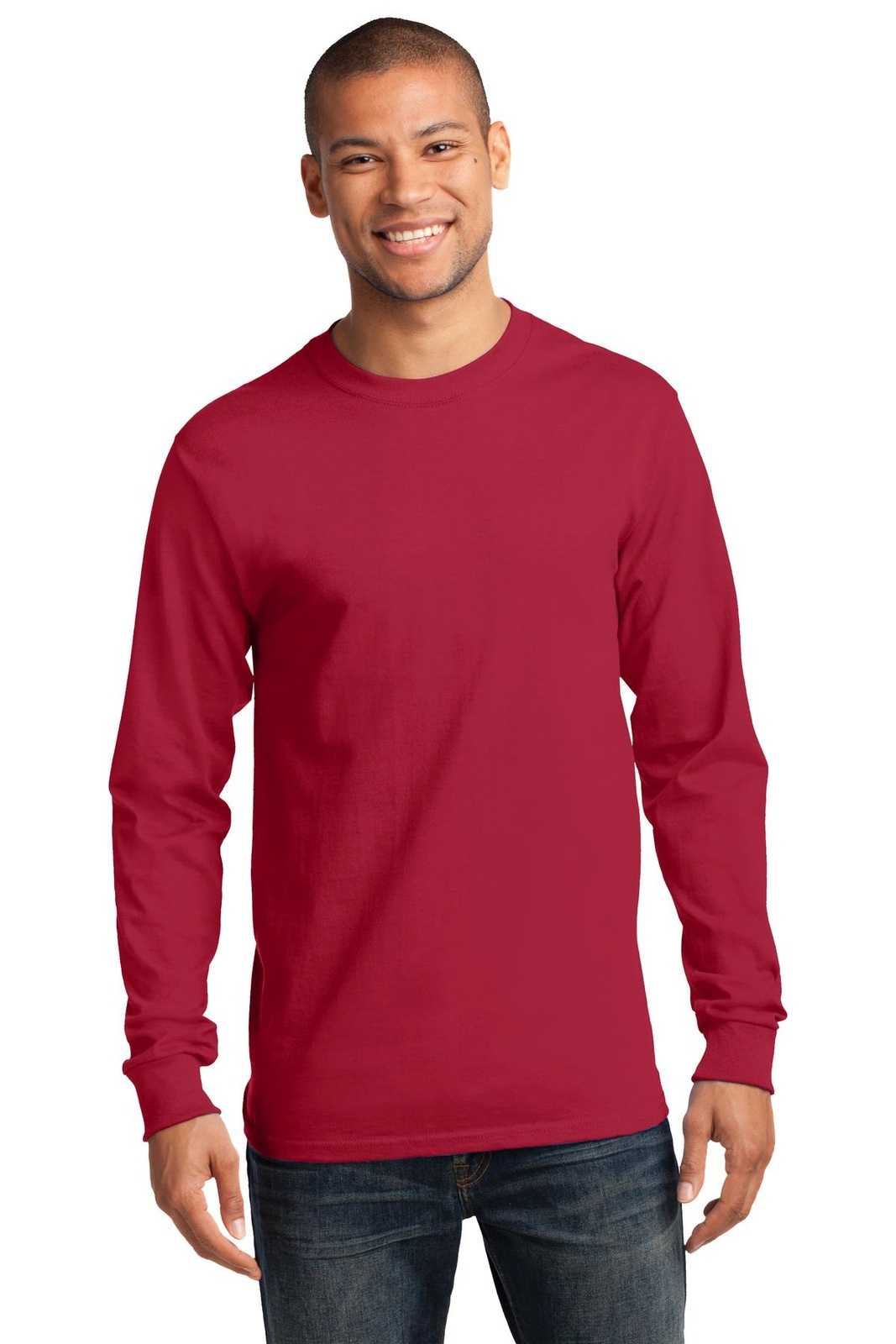 Port &amp; Company PC61LST Tall Long Sleeve Essential Tee - Red - HIT a Double - 1