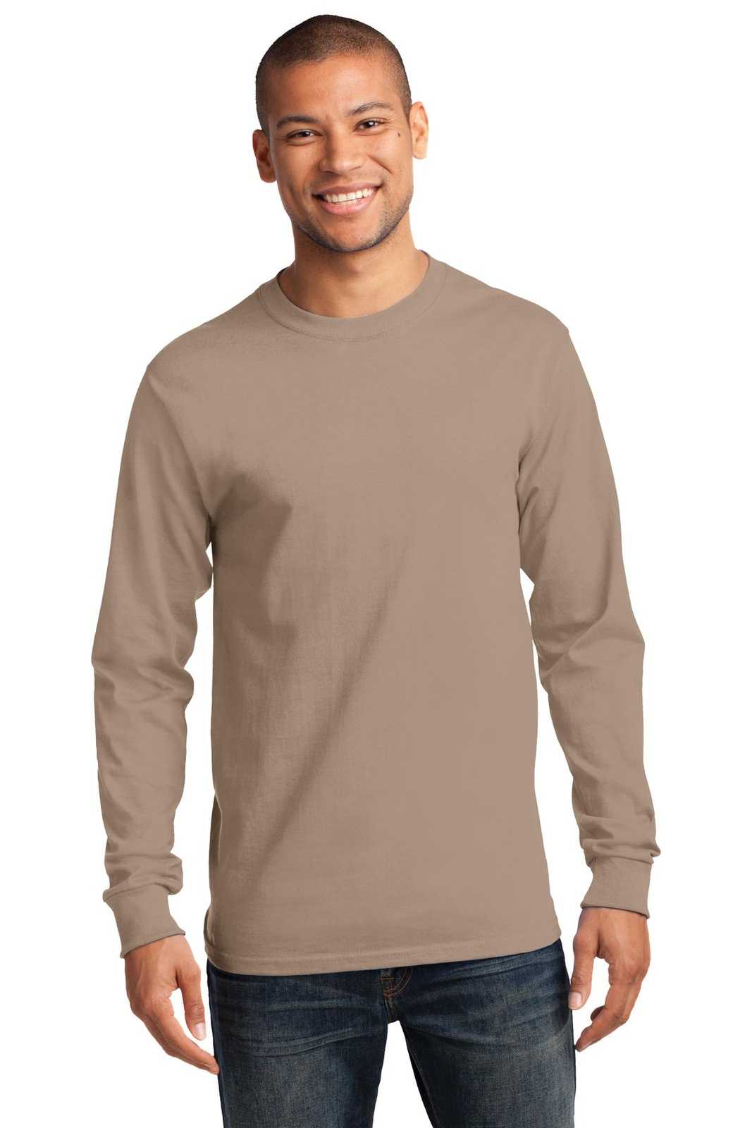 Port &amp; Company PC61LST Tall Long Sleeve Essential Tee - Sand - HIT a Double - 1