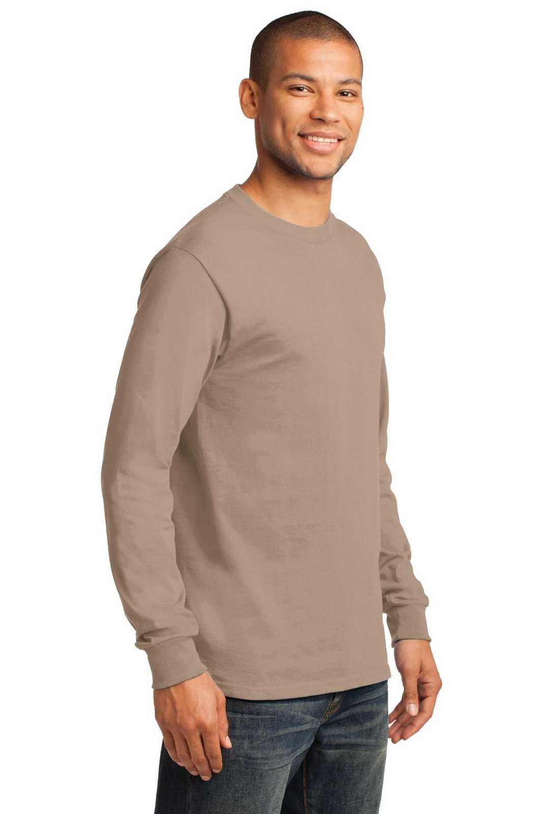 Port &amp; Company PC61LST Tall Long Sleeve Essential Tee - Sand - HIT a Double - 4