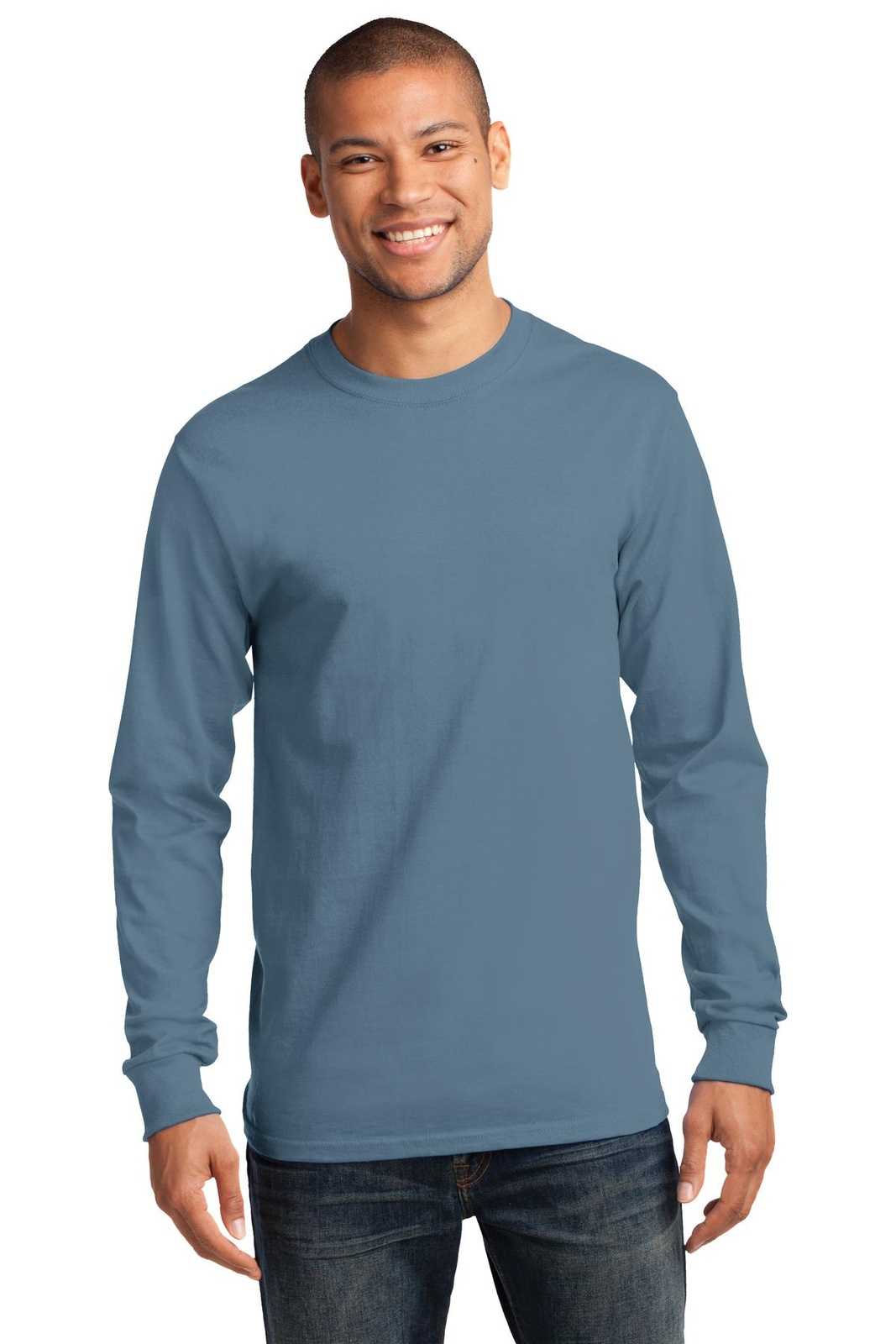 Port &amp; Company PC61LST Tall Long Sleeve Essential Tee - Stonewashed Blue - HIT a Double - 1