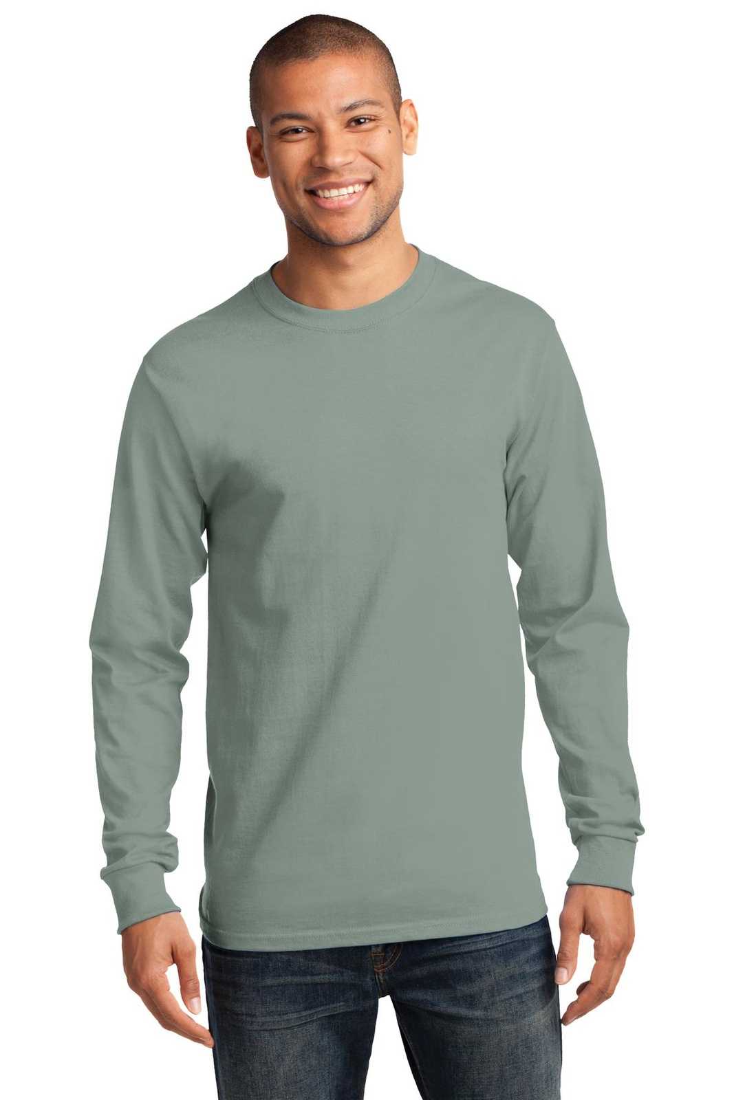 Port &amp; Company PC61LST Tall Long Sleeve Essential Tee - Stonewashed Green - HIT a Double - 1