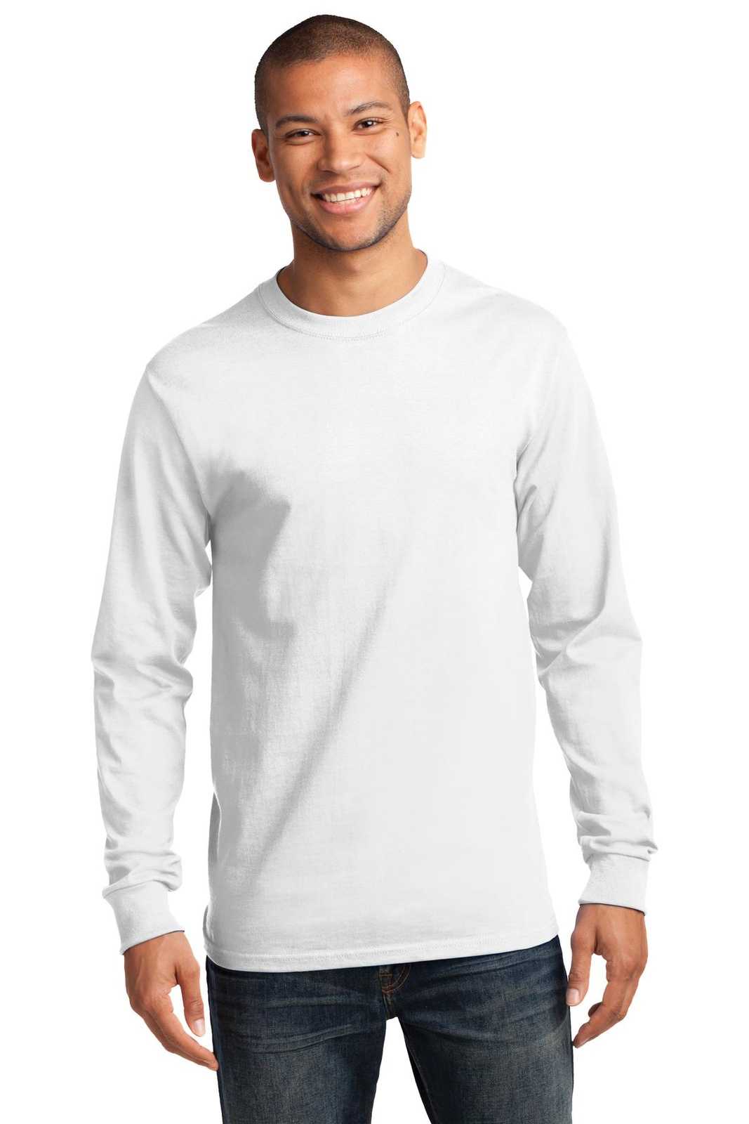 Port &amp; Company PC61LST Tall Long Sleeve Essential Tee - White - HIT a Double - 1