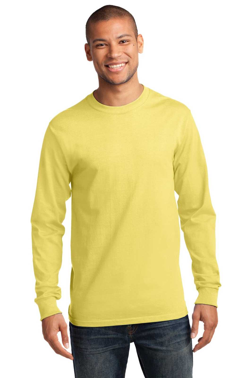 Port &amp; Company PC61LST Tall Long Sleeve Essential Tee - Yellow - HIT a Double - 1