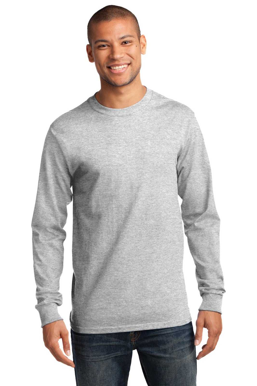 Port &amp; Company PC61LS Long Sleeve Essential Tee - Ash - HIT a Double - 1