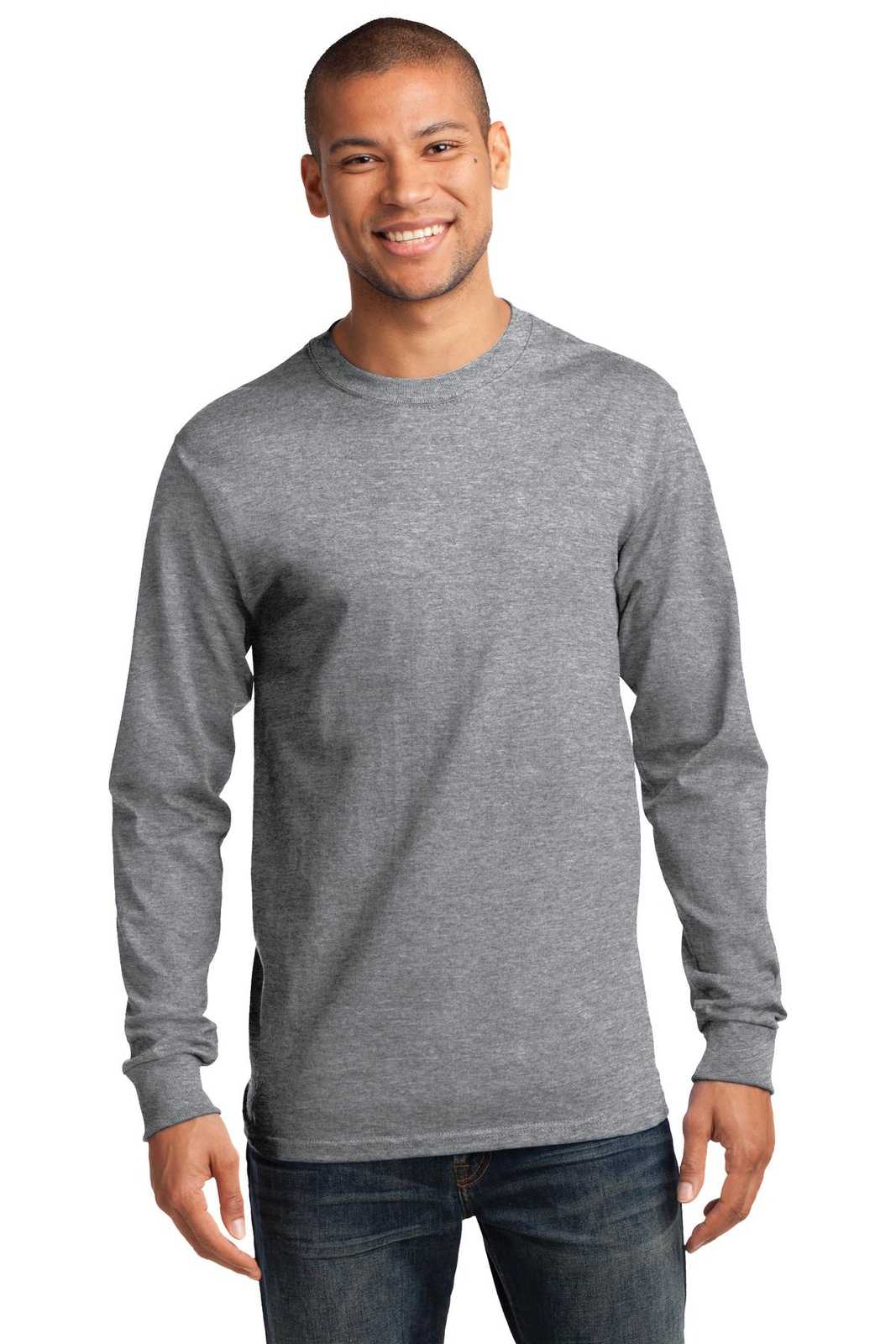 Port &amp; Company PC61LS Long Sleeve Essential Tee - Athletic Heather - HIT a Double - 1