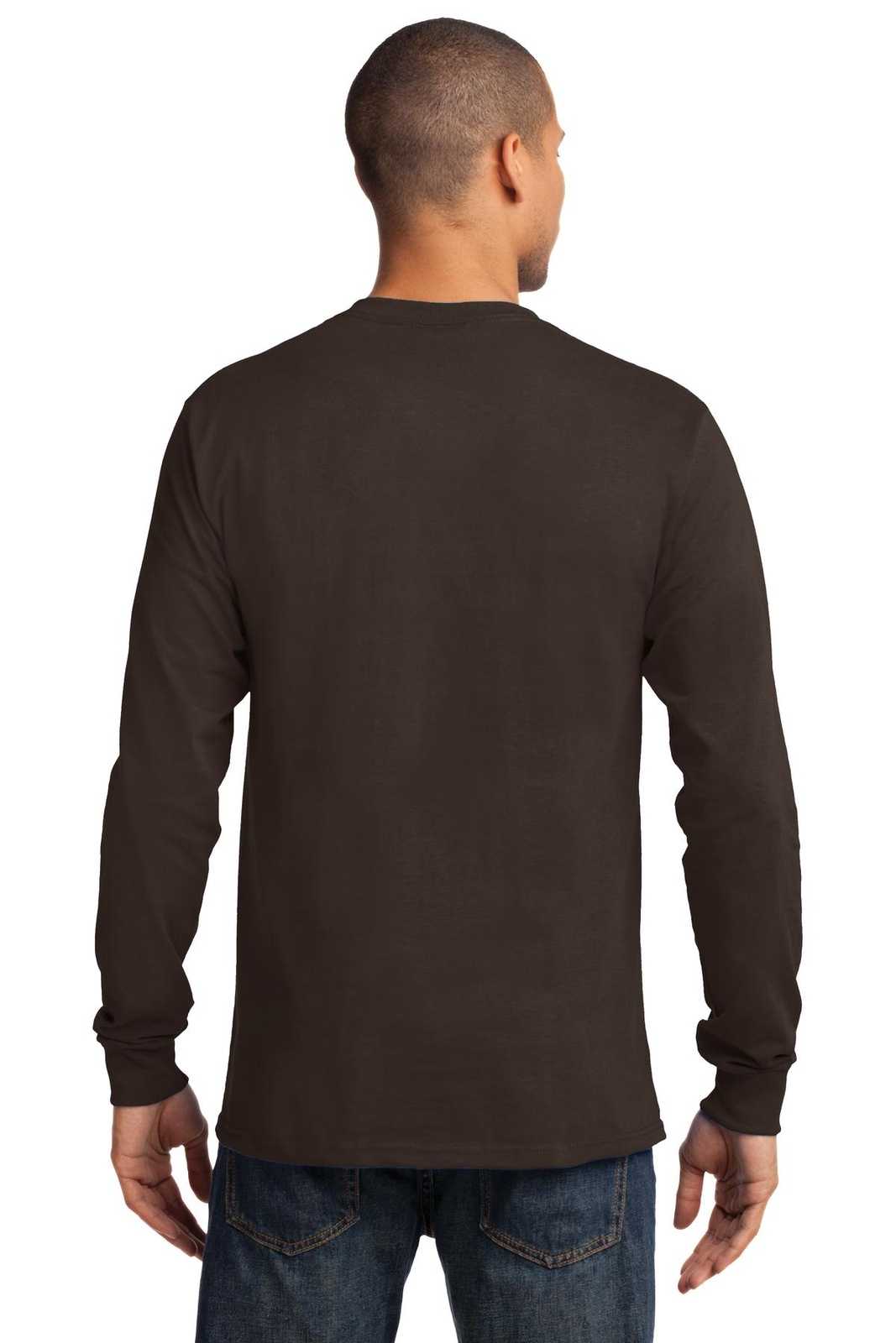 Port & Company PC61LS Long Sleeve Essential Tee - Dark Chocolate Brown - HIT a Double - 1
