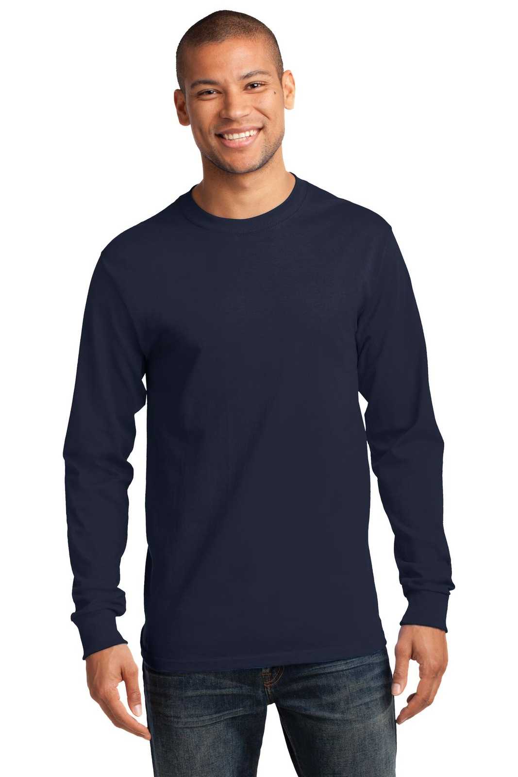 Port &amp; Company PC61LS Long Sleeve Essential Tee - Deep Navy - HIT a Double - 1