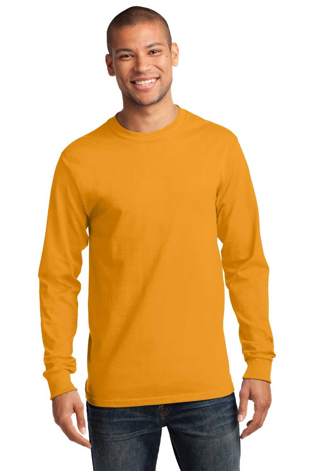 Port &amp; Company PC61LS Long Sleeve Essential Tee - Gold - HIT a Double - 1