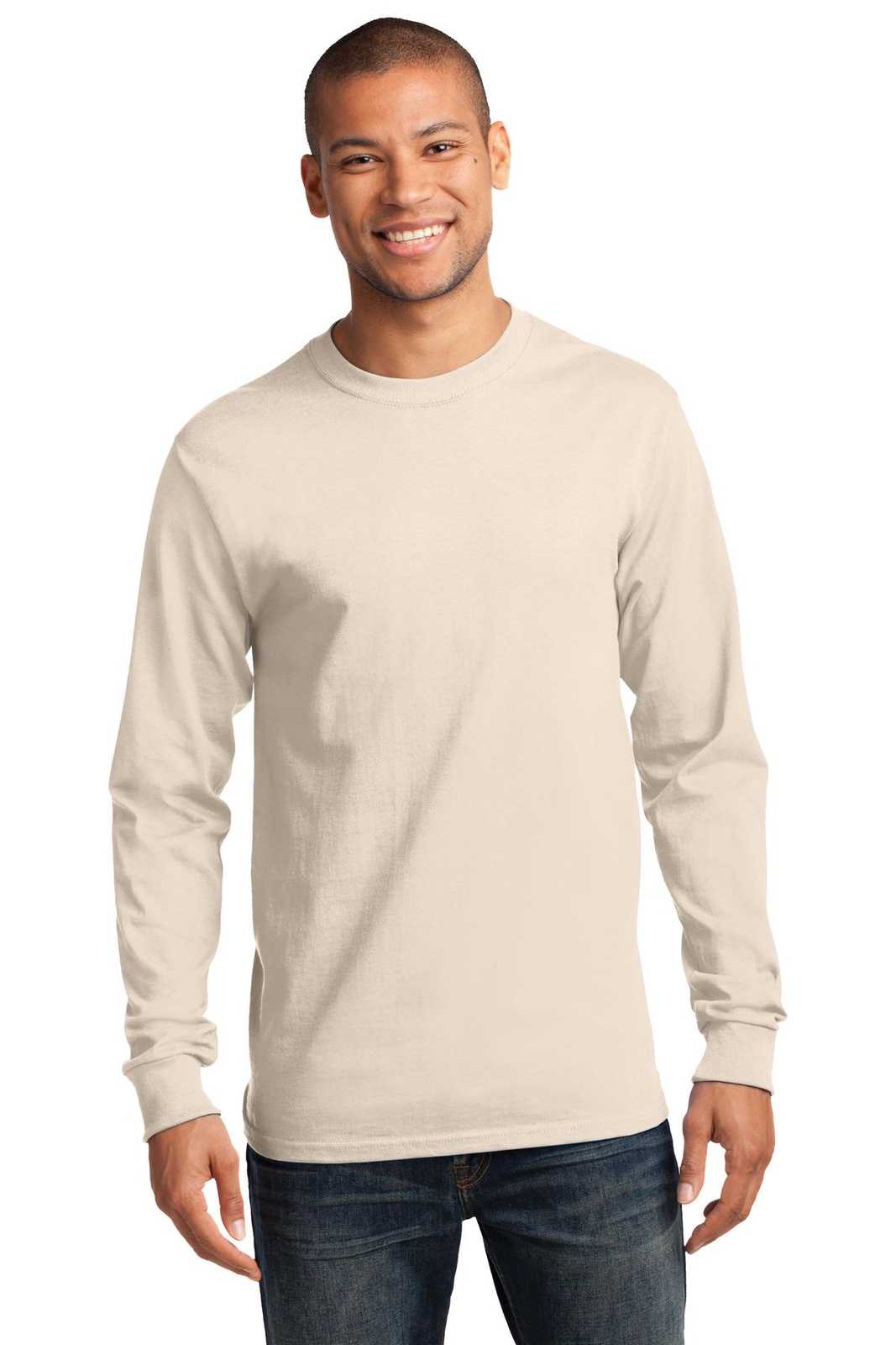 Port &amp; Company PC61LS Long Sleeve Essential Tee - Natural - HIT a Double - 1