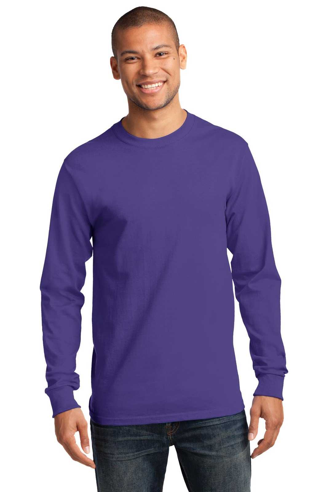 Port &amp; Company PC61LS Long Sleeve Essential Tee - Purple - HIT a Double - 1