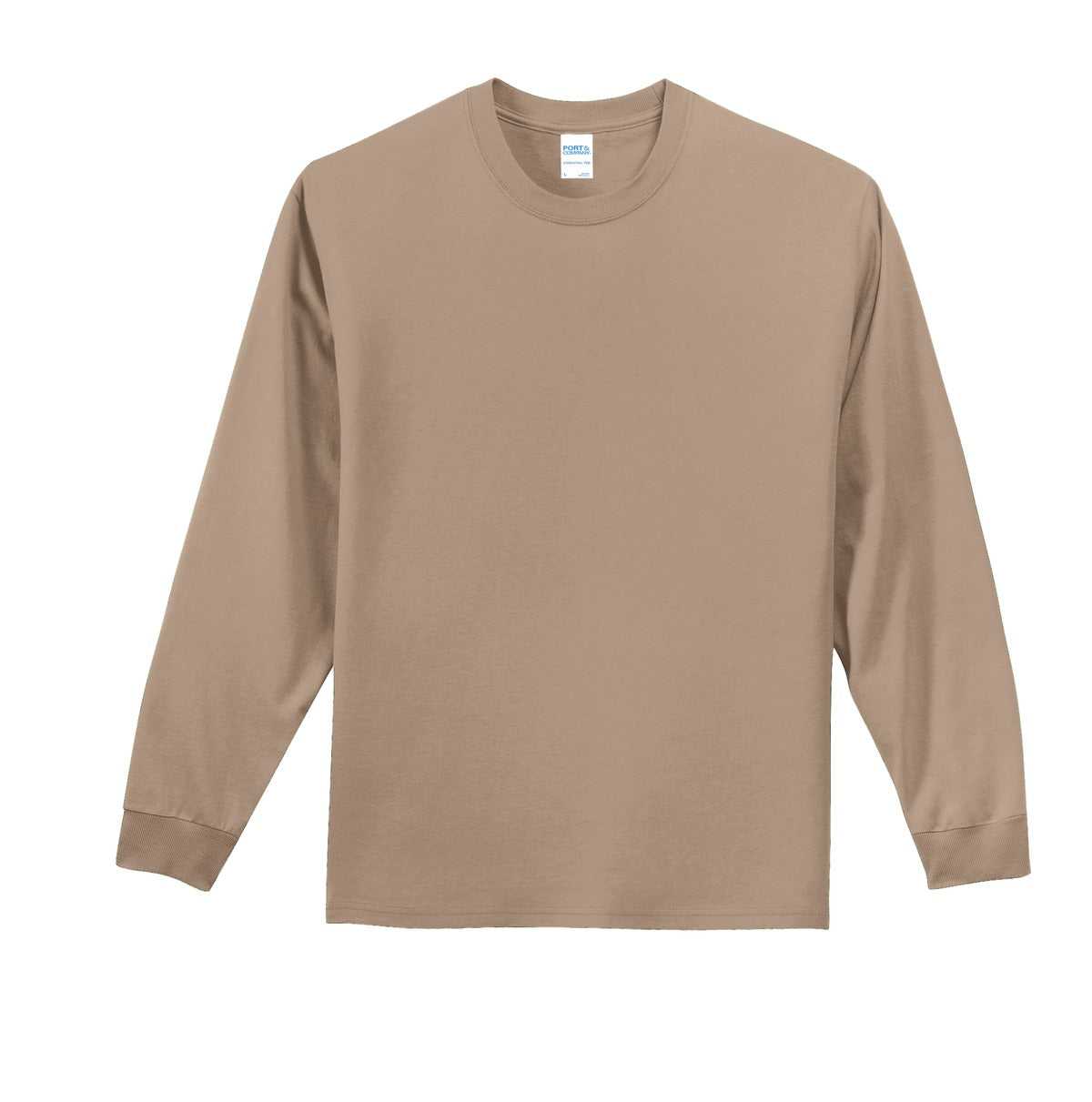 Port &amp; Company PC61LS Long Sleeve Essential Tee - Sand - HIT a Double - 5