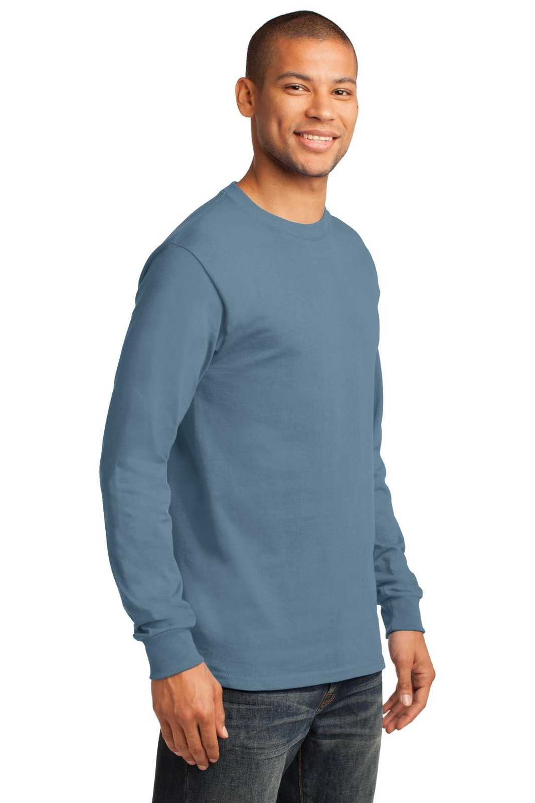 Port &amp; Company PC61LS Long Sleeve Essential Tee - Stonewashed Blue - HIT a Double - 4
